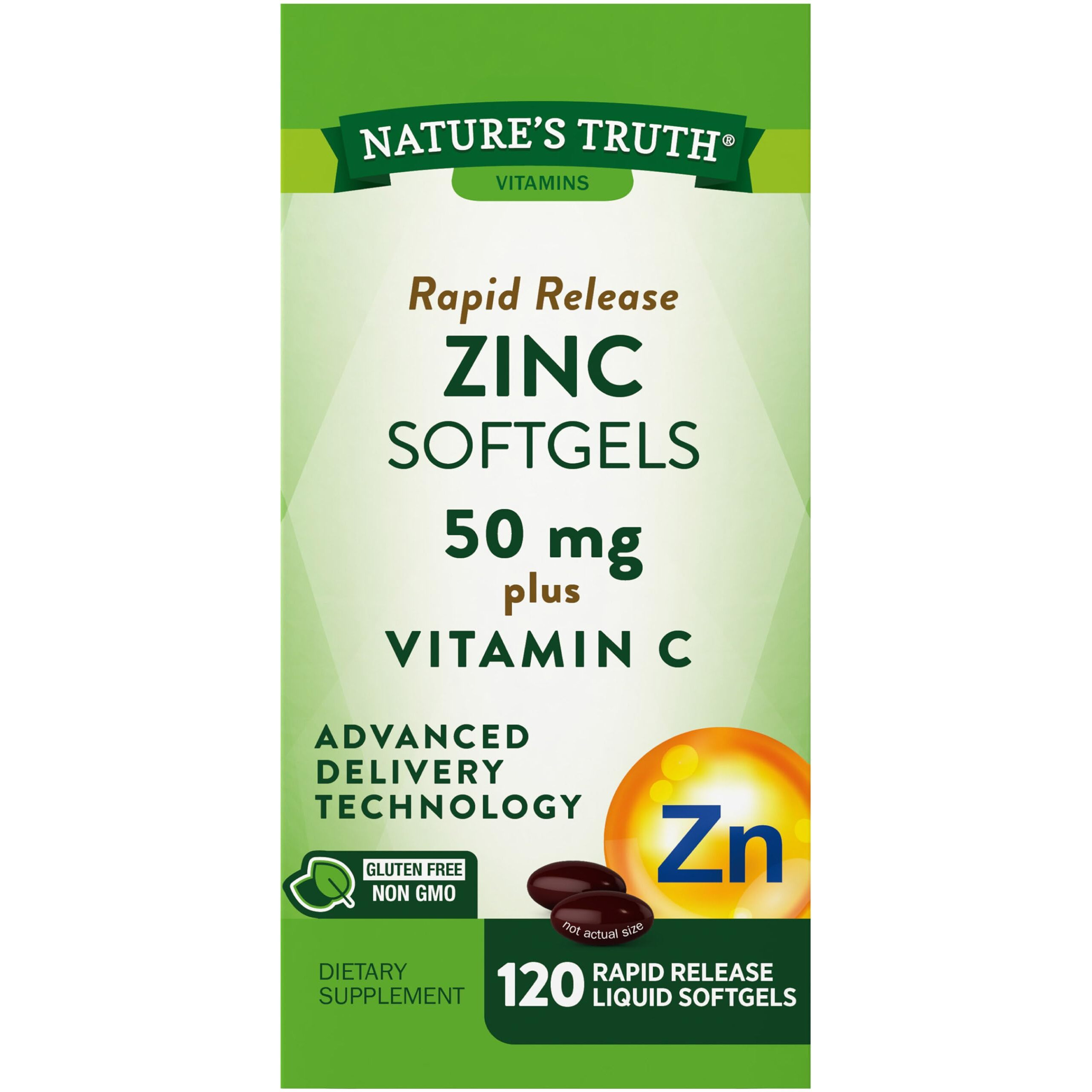 Zinc with Vitamin C | 50mg | 120 Softgels | Non-GMO & Gluten Free Supplement | by Natures Truth