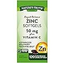 Zinc with Vitamin C | 50mg | 120 Softgels | Non-GMO & Gluten Free Supplement | by Natures Truth