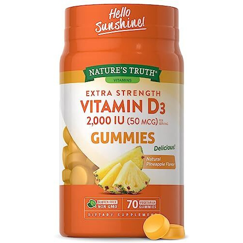Nature's Truth Vitamin D3 Gummies | 2000 IU | 70 Count | Vegetarian, Non-GMO and Gluten Free Supplement | Pineapple Flavor