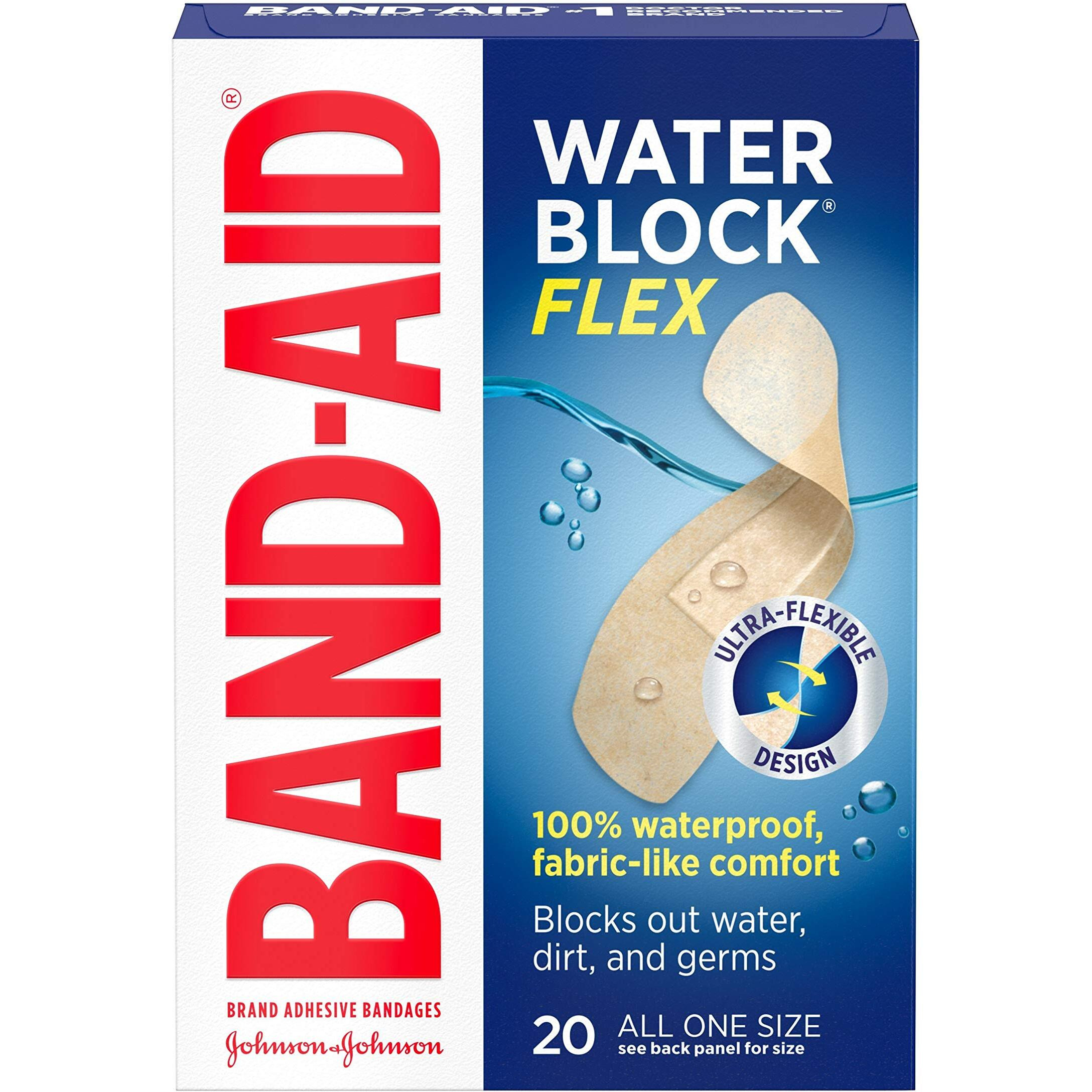Band-Aid Brand Water Block Flex Adhesive Bandages, All One Size, 20 Count