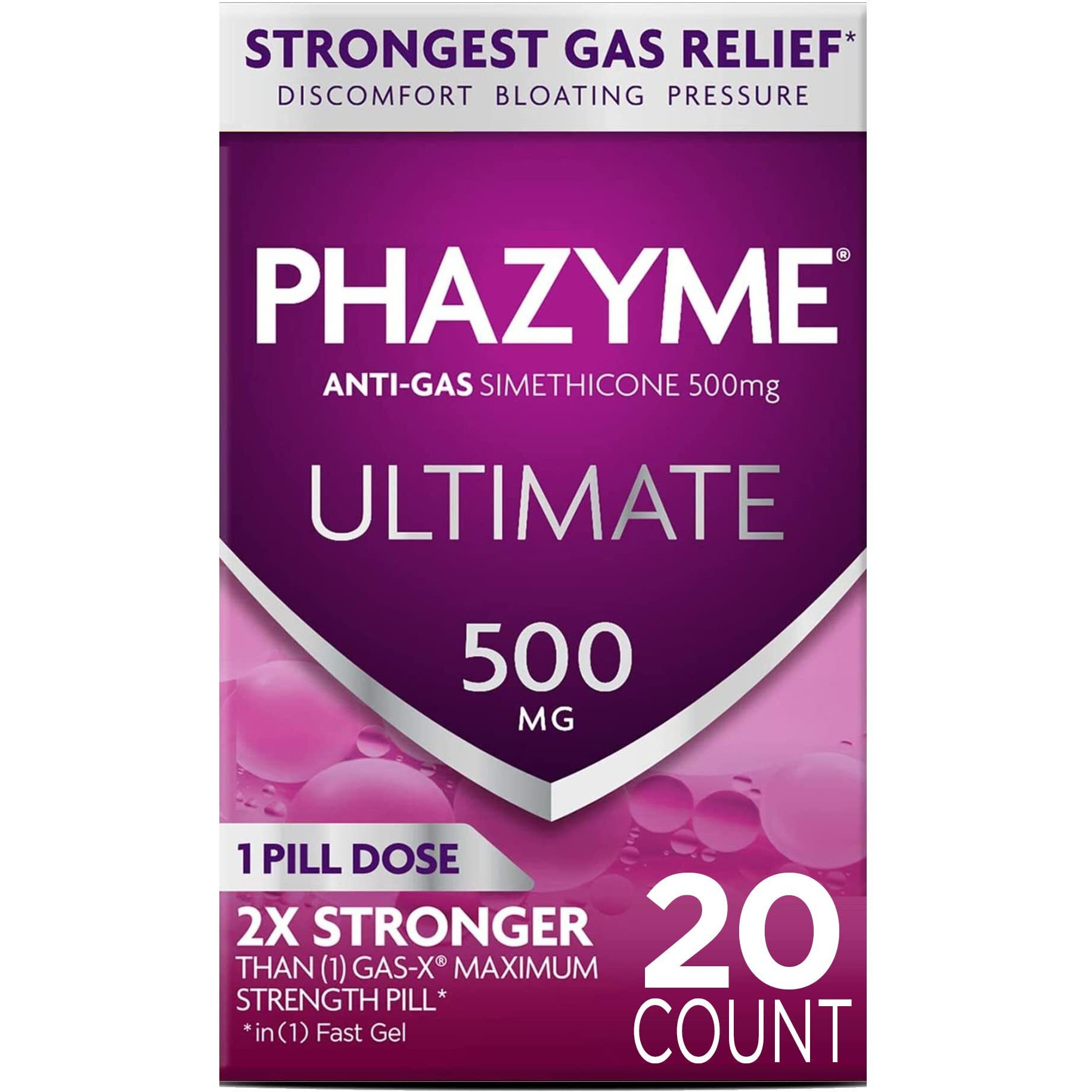 Phazyme Ultimate Gas Bloating Relief Works in Minutes 500 mg Simethicone Fast Gels, 20 Count