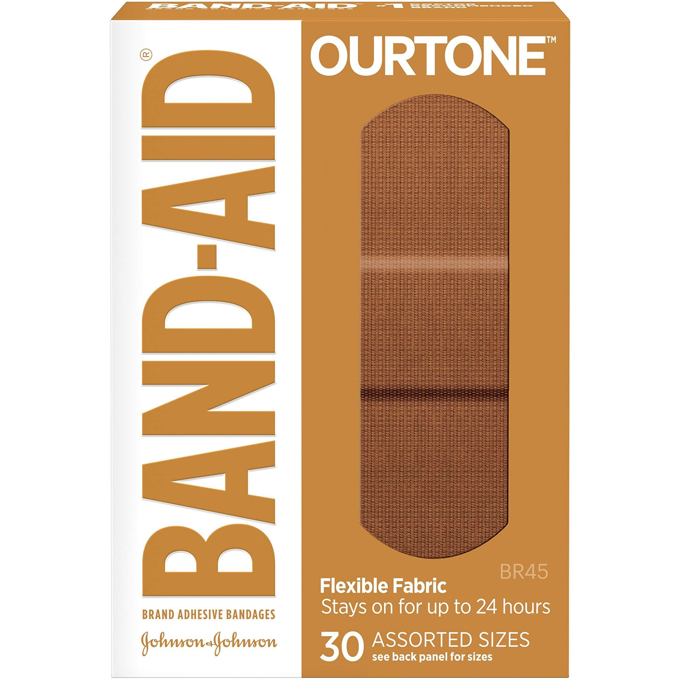 Band-Aid Brand Ourtone Flexible Fabric Adhesive Bandages Flexible Protection Care of Minor Cuts Scrapes QuiltAid Pad for Painful Wounds Assorted Sizes, Br45, 30 Count