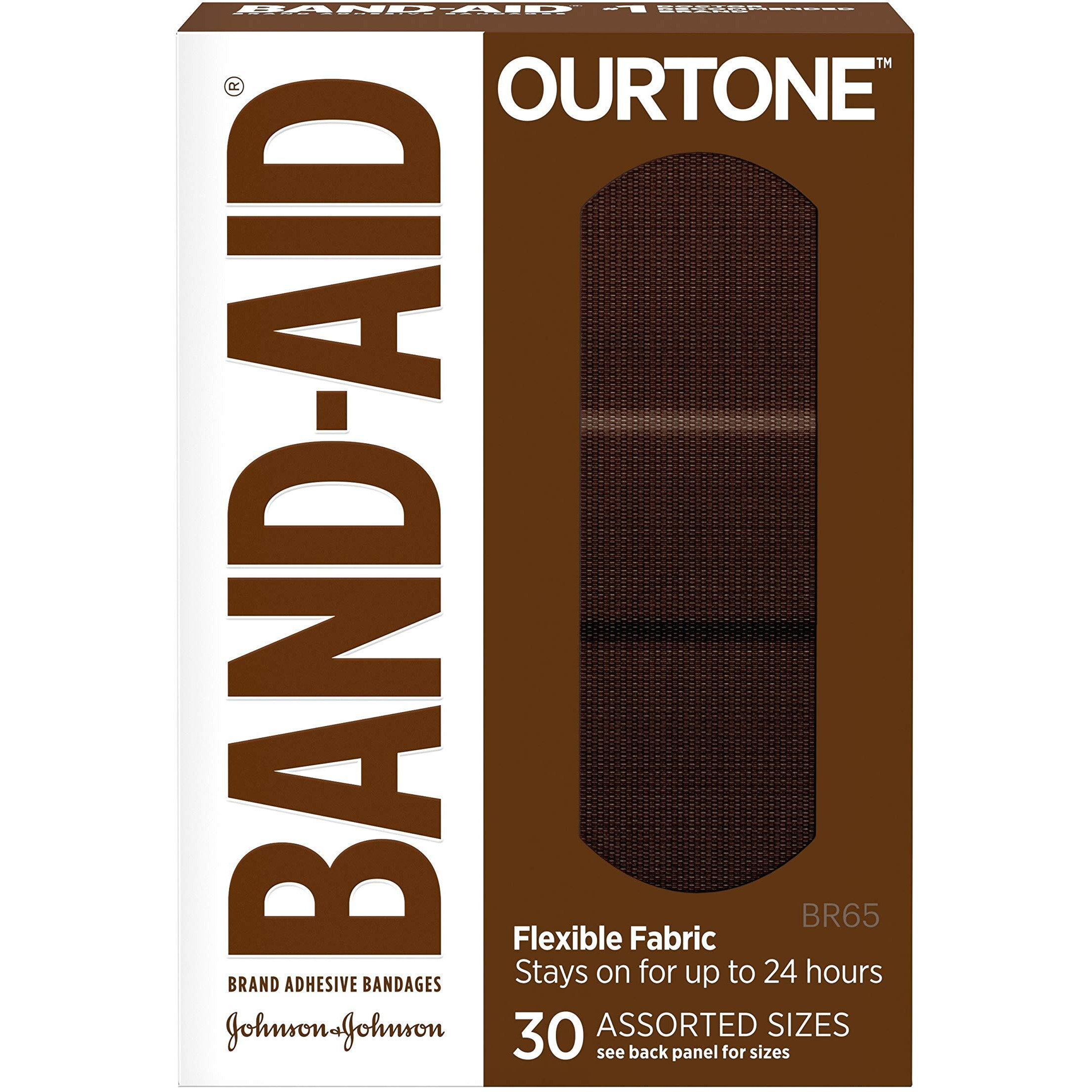 Band-Aid Brand Ourtone Flexible Fabric Adhesive Bandages Flexible Protection Care of Minor Cuts Scrapes QuiltAid Pad for Painful Wounds Assorted Sizes, Br65, 30 Count