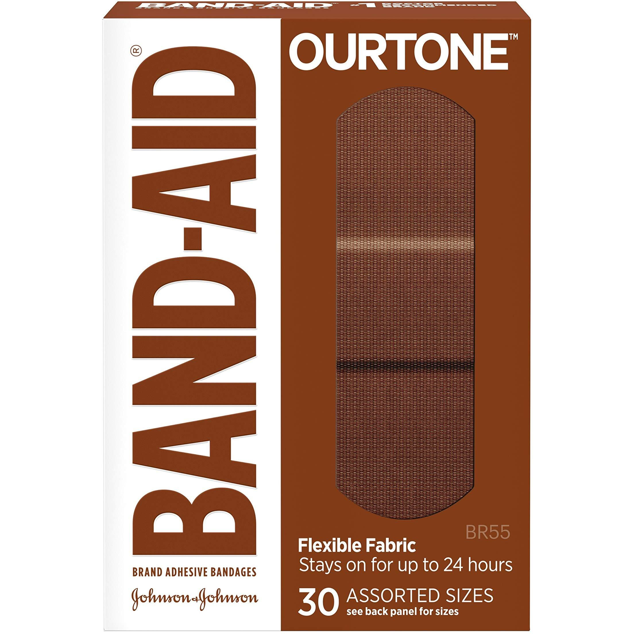 Band-Aid Brand Ourtone Flexible Fabric Adhesive Bandages, Flexible Protection & Care of Minor Cuts & Scrapes, Quilt-Aid Pad for Painful Wounds, BR55, Assorted Sizes, 30 Count