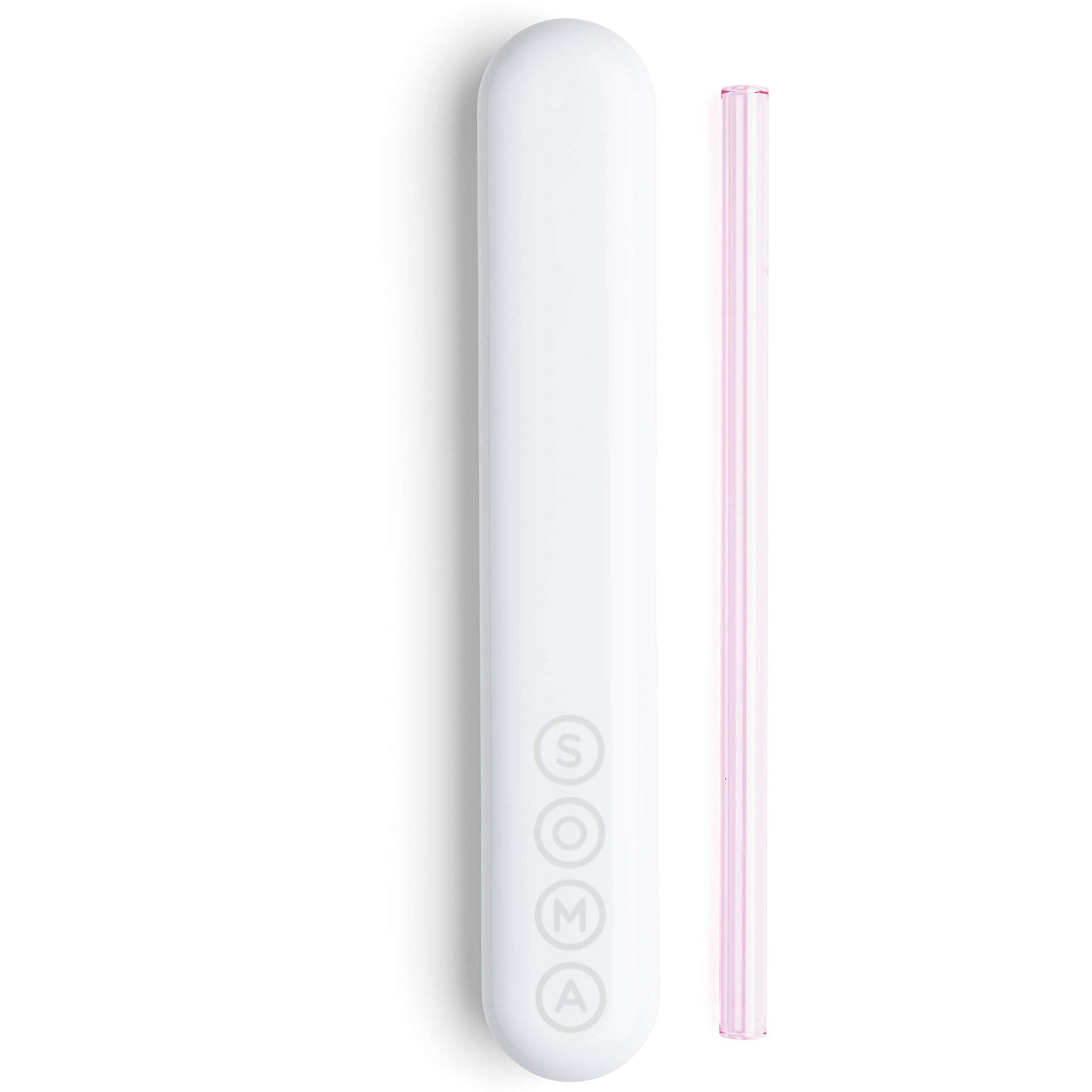 SOMA Glass Straw with Silicone Lined Travel Case and Cleaning Tool, 8-inch, Blush (501-16-01)