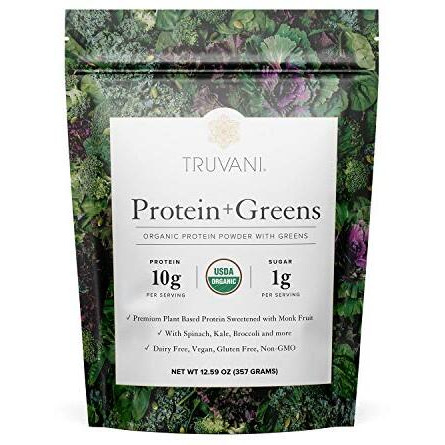 Truvani Protein + Greens | Organic, Non-GMO, Vegan, Gluten Free, Dairy Free | Daily Greens Combined with Protein | Great Taste with a Splash of Sweetness