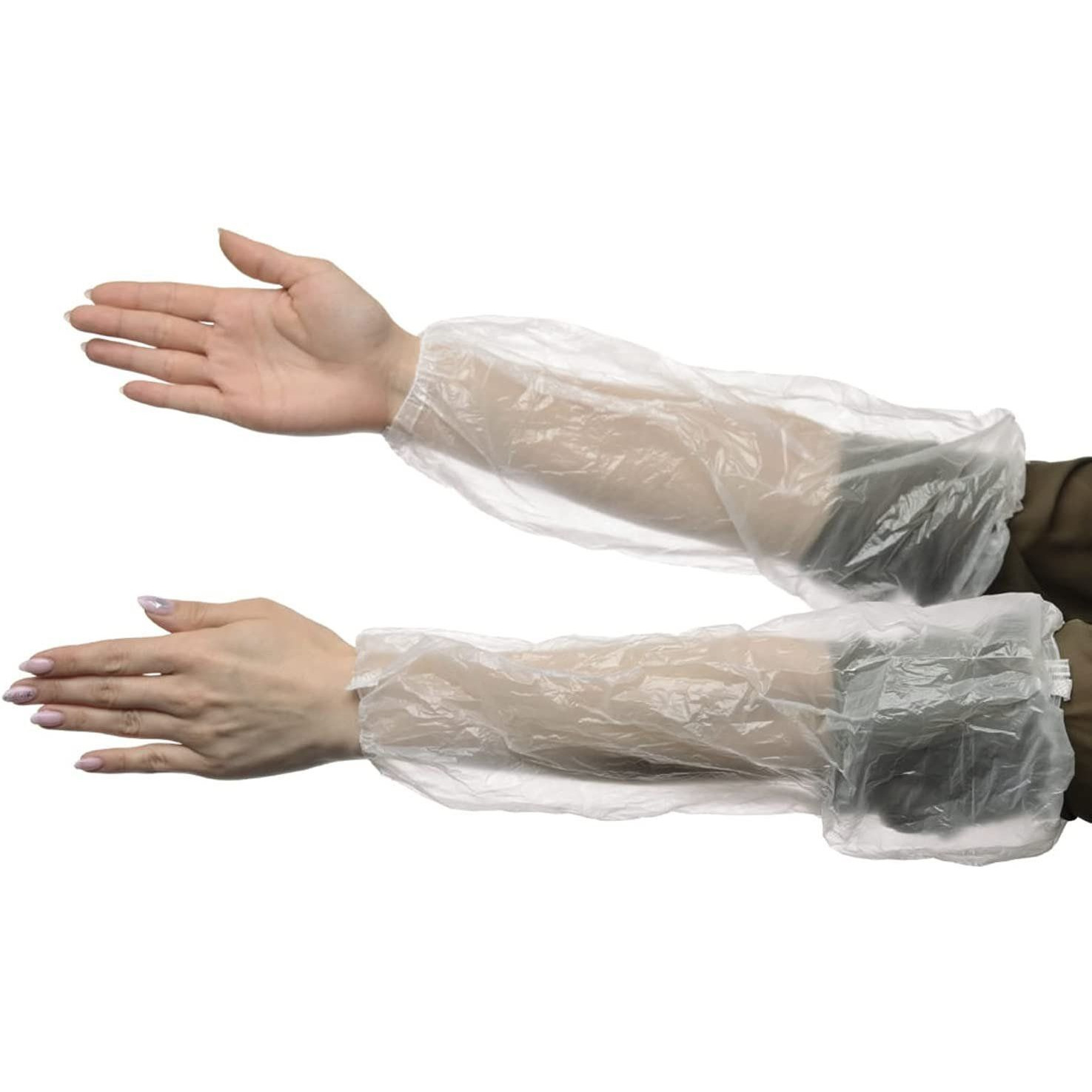 Disposable clear Oversleeves 18 Pack of 100 Embossed Plastic Waterproof PPE Arm covers with Elastic Wrist Elbow Polyethylene 1 Mil Protective Sleeves for Work in Food Service Industrial(D0102HI5SgA)