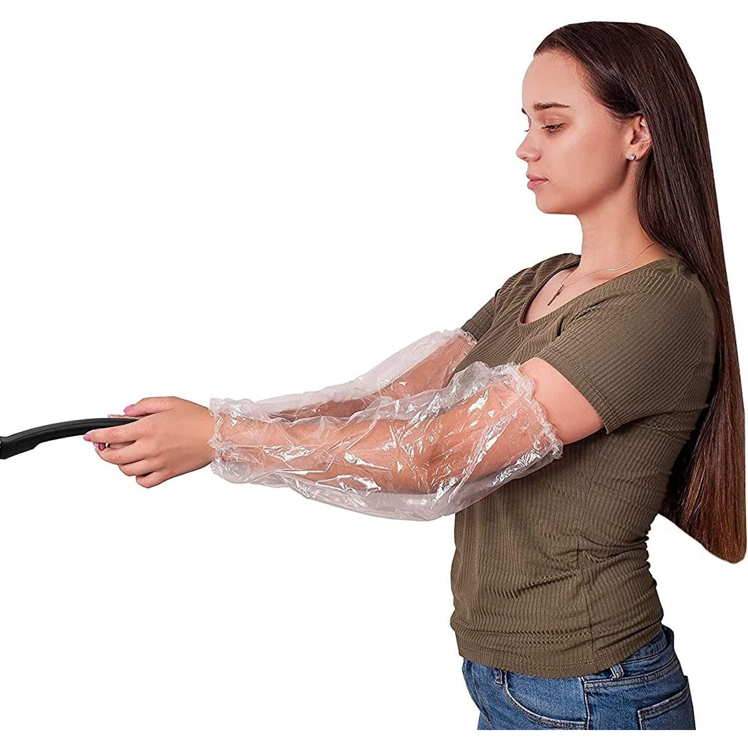 Disposable clear Oversleeves 18 Pack of 100 Embossed Plastic Waterproof PPE Arm covers with Elastic Wrist Elbow Polyethylene 1 Mil Protective Sleeves for Work in Food Service Industrial(D0102HI5SgA)
