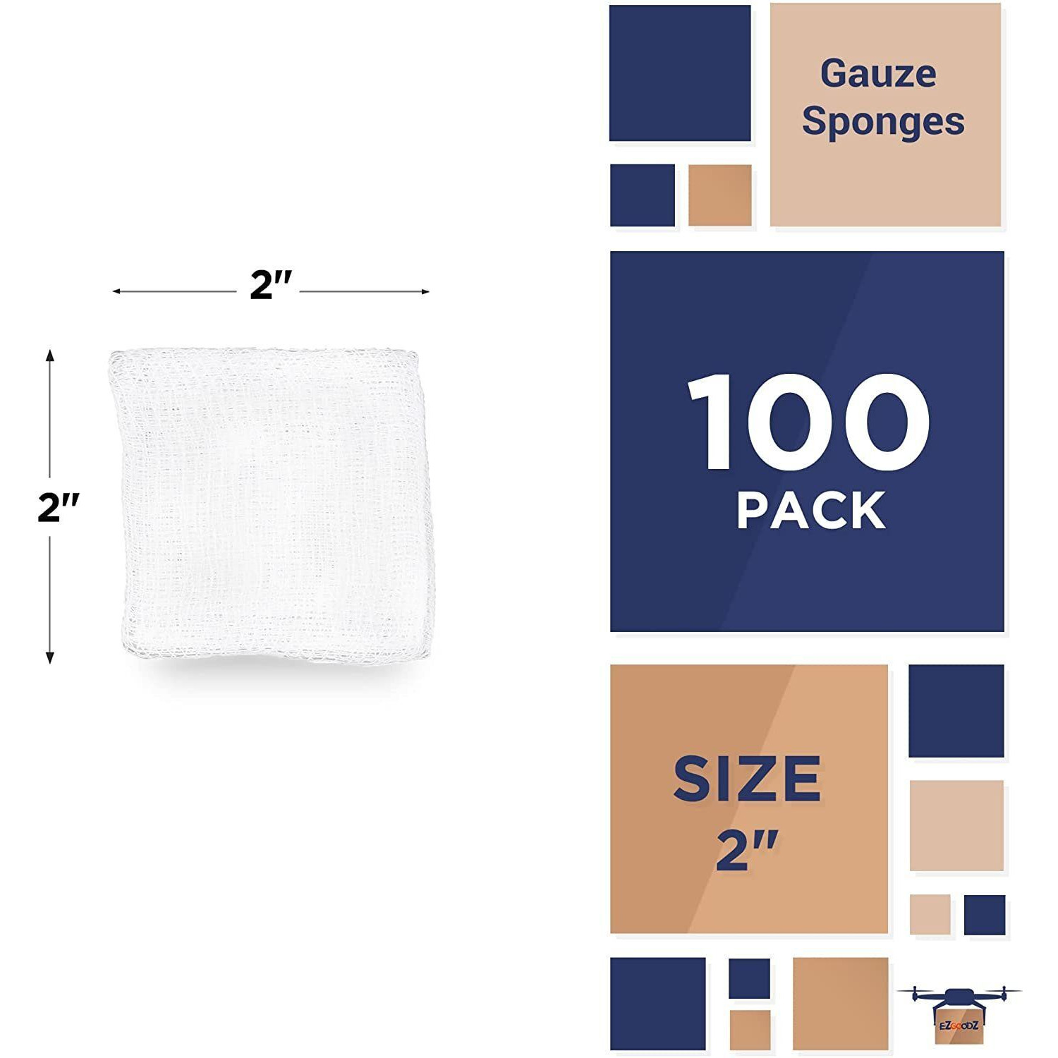gauze Sponges 2 x 2 Pack of 100 Non-Sterile 100% Woven cotton Pads for Wounds cleaning Preparing Medical 12-ply gauze Dressings Disposable Surgical Absorbent Swabs Individually Packaged(D0102HI5ER7)