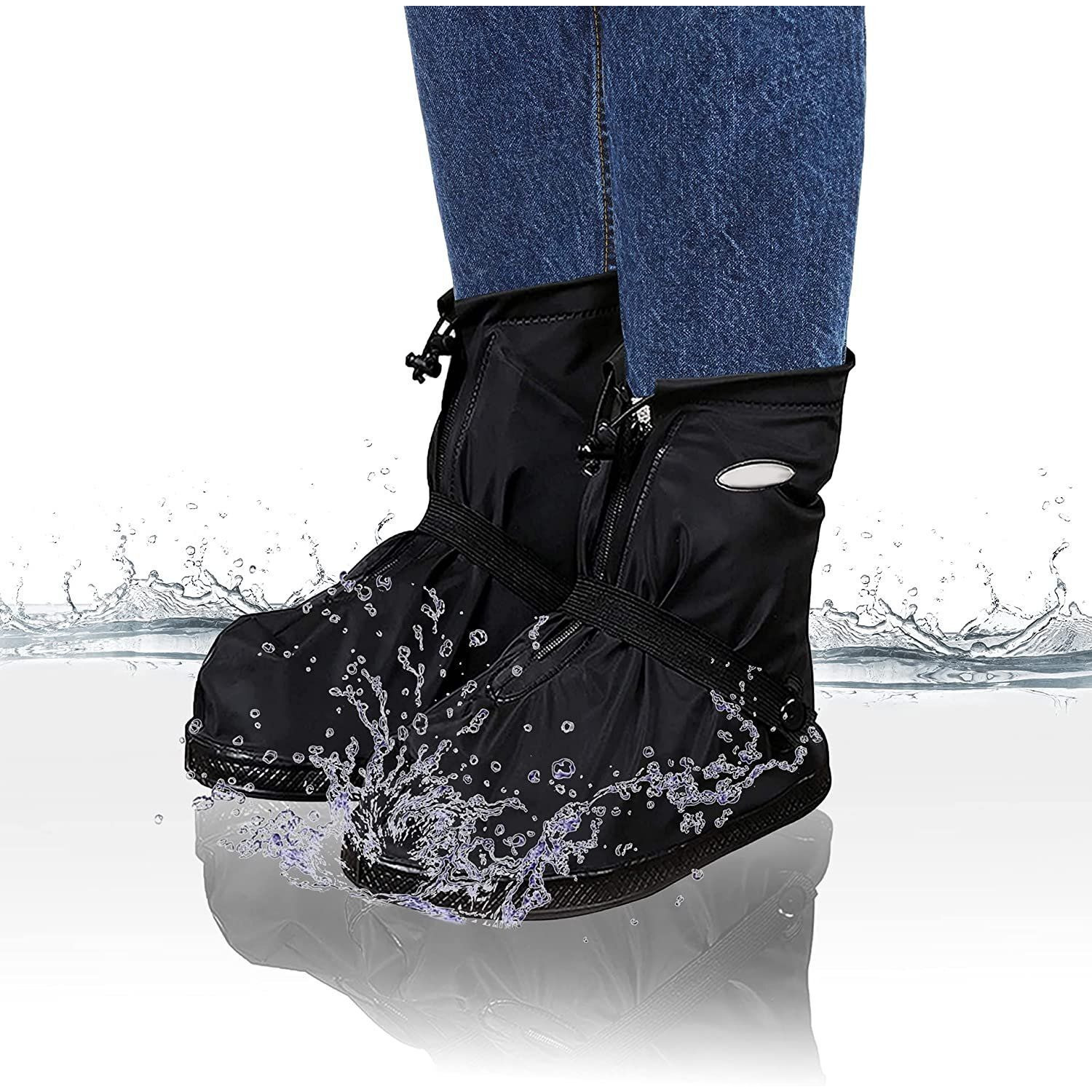 Short Waterproof Shoe covers for Rain 2 Pairs of XX-Large Reusable Walking Boot covers with Rubber Sole Non-Slip PVc galoshes for Women and Men Pack of 4 Zipper Front Protectors for Outdoors(D0102HI74UY)