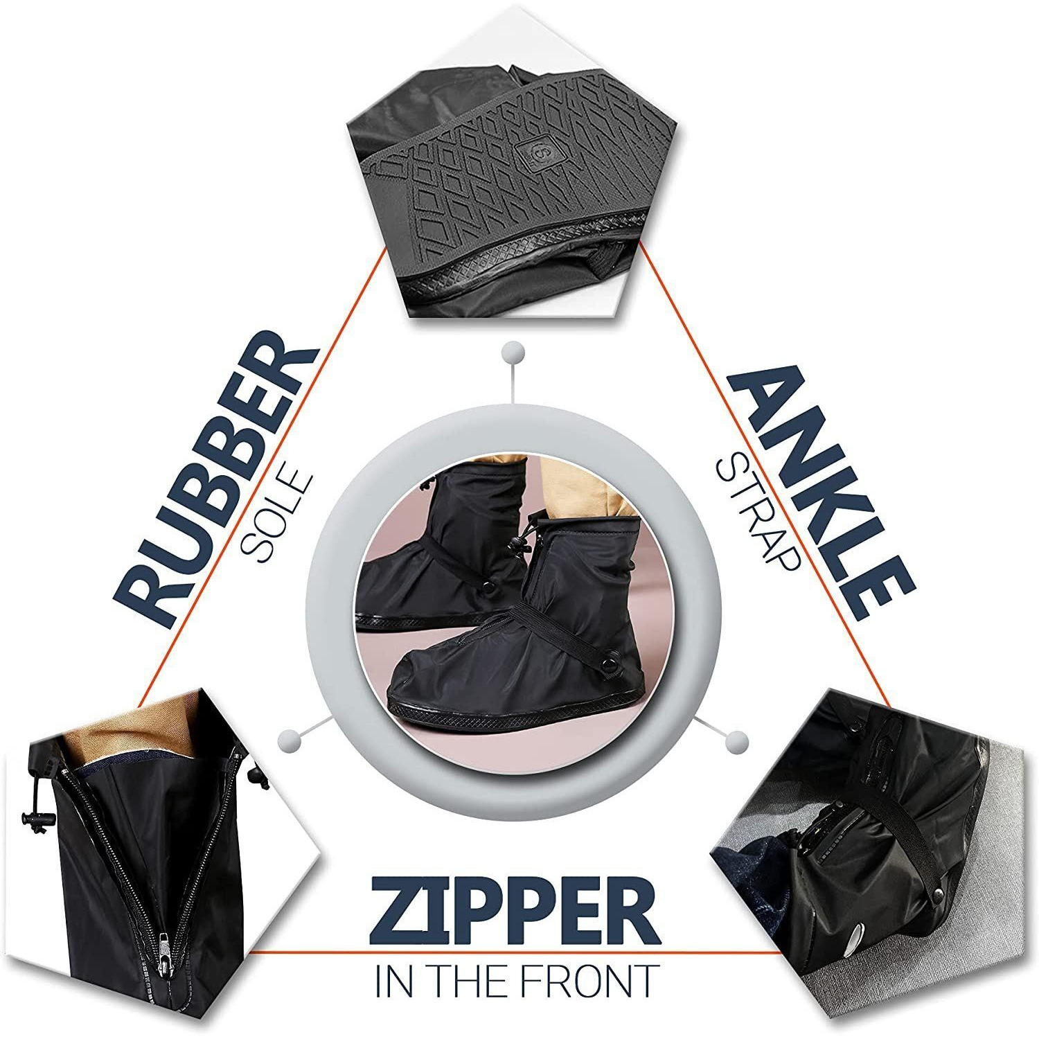 Short Waterproof Shoe covers for Rain 2 Pairs of XX-Large Reusable Walking Boot covers with Rubber Sole Non-Slip PVc galoshes for Women and Men Pack of 4 Zipper Front Protectors for Outdoors(D0102HI74UY)