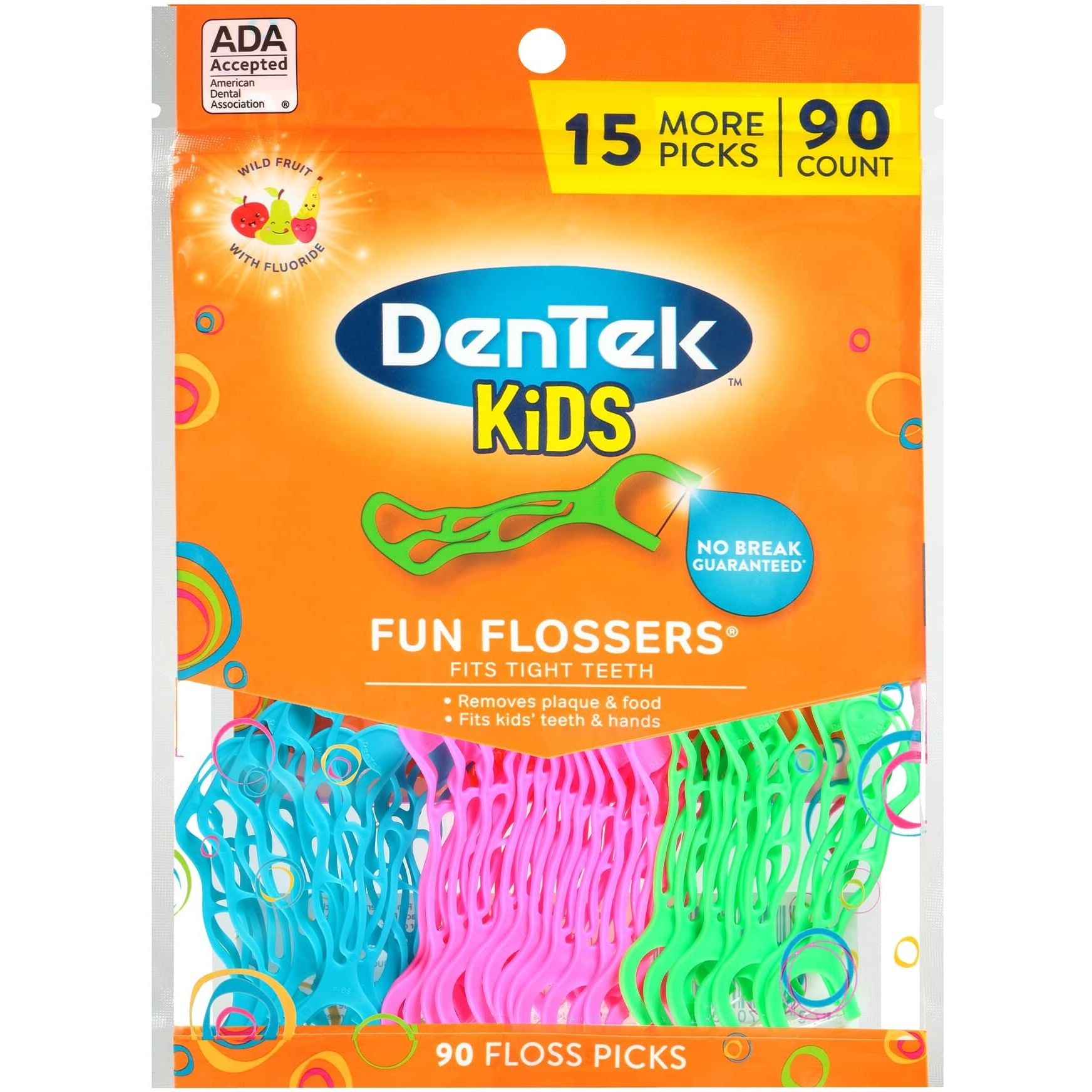 DenTek Kids Fun Flossers, Wild Fruit, 90 Count
