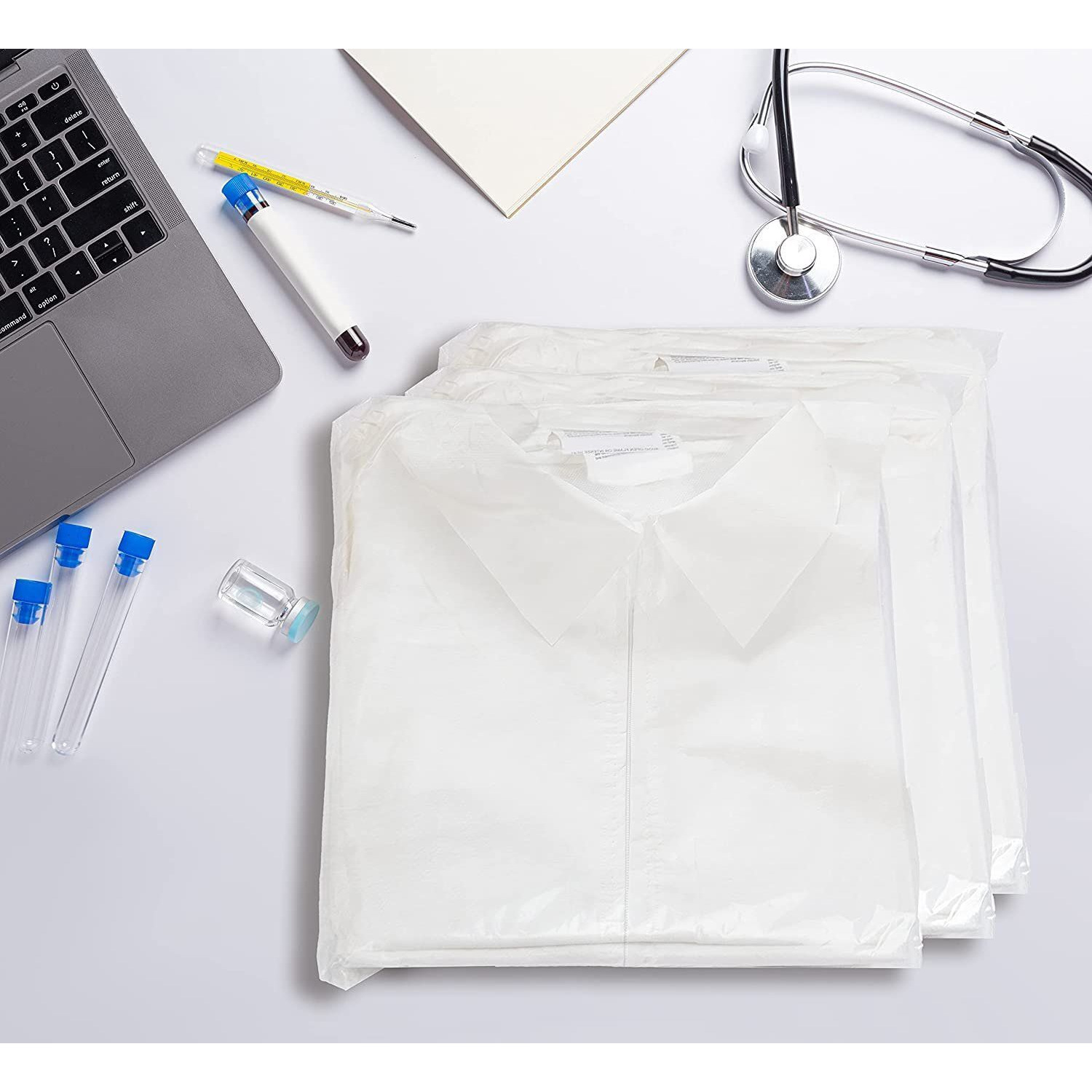Waterproof Disposable Lab Jackets Pack of 10 White Medium Microporous 65 gsm Hip-Length Lab coats with Elastic cuffs Zipper Unisex Protective Short Work gowns PPE Shirts for Painting(D0102HI744Y)