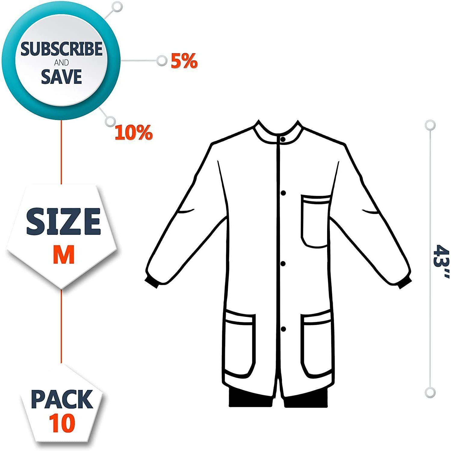 Disposable Lab coats 43 inch Long Pack of 10 Purple Work gowns Medium SMS 50 gsm Protective clothing with Snaps Front Knit cuffs And collar 3 Pockets for Adults M(D0102HI7N5Y)