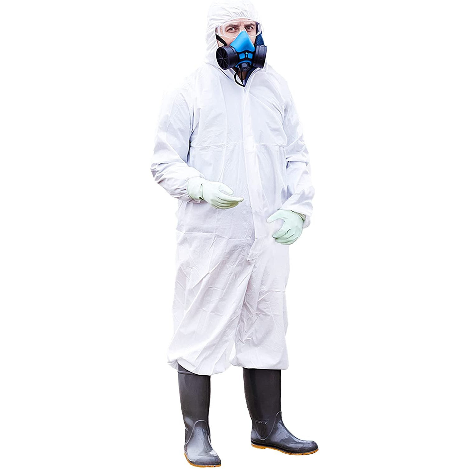 Disposable SF coverall Pack of 5 White Small Full Body Protective Suit of Laminated Polypropylene 60 gsm Adult Unisex PPE with Microporous Film Hood Zipper Elastic Wrists for Painting(D0102HI78NW)