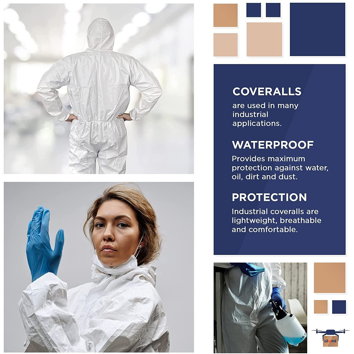 Disposable SF coverall Pack of 5 White Small Full Body Protective Suit of Laminated Polypropylene 60 gsm Adult Unisex PPE with Microporous Film Hood Zipper Elastic Wrists for Painting(D0102HI78NW)