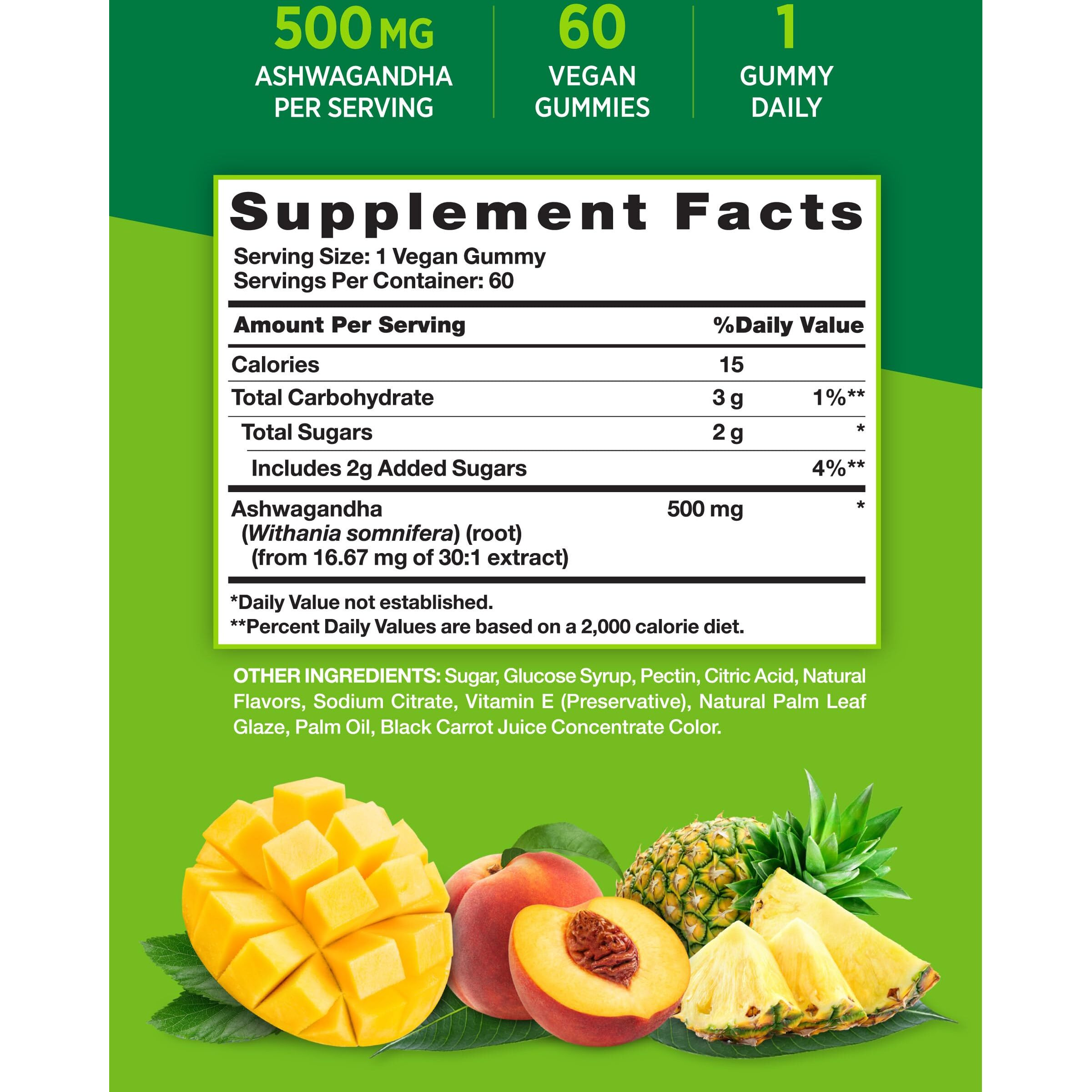 Ashwagandha Gummies | Vegan, Non-GMO, & Gluten Free Supplement | 60 Tropical Flavor Gummies | by Nature's Truth