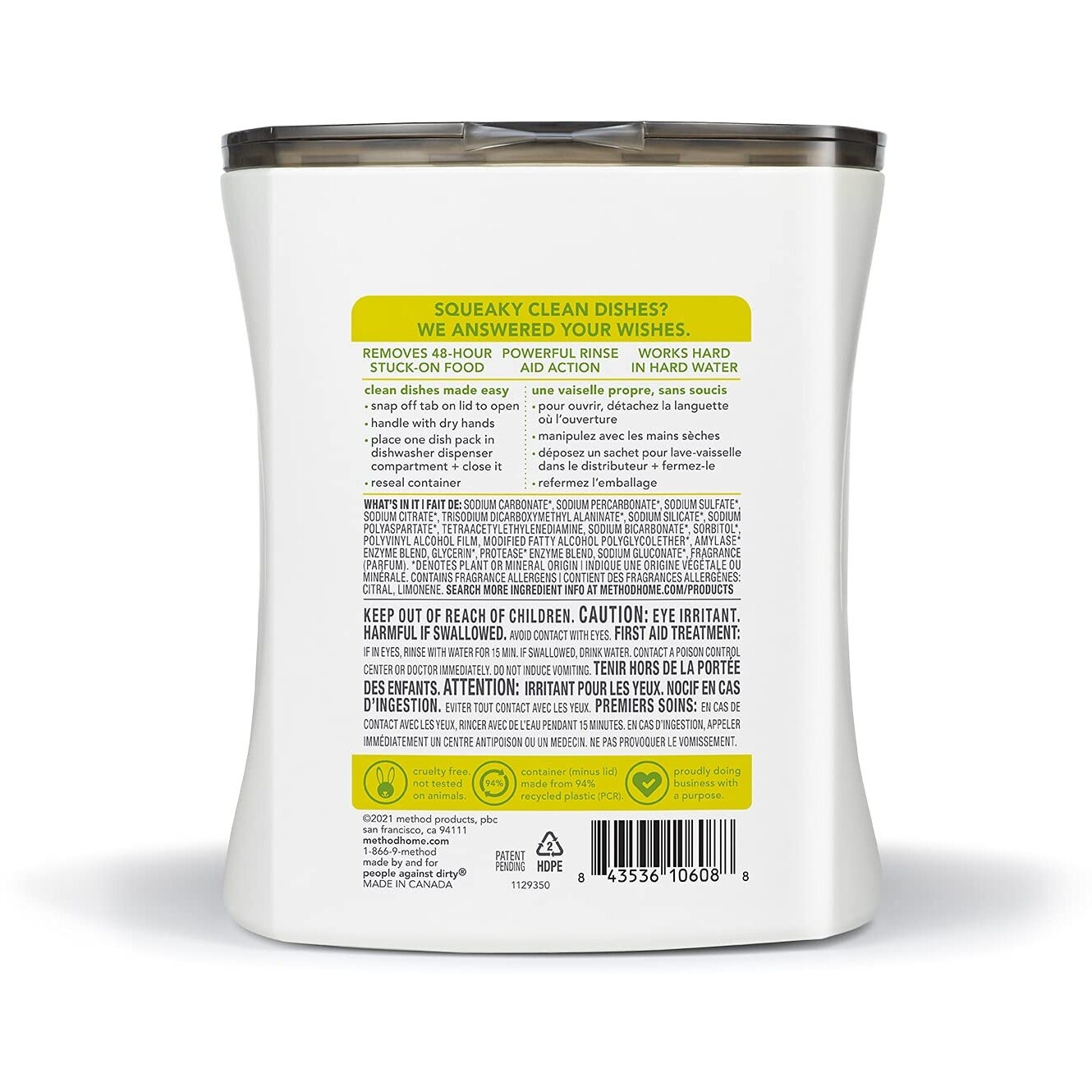 1024499 DSWSH PACK LMN MNT 30PK Method Lemon Mint Scent Pods Dishwasher Detergent 17.2 oz (Pack of 1)
