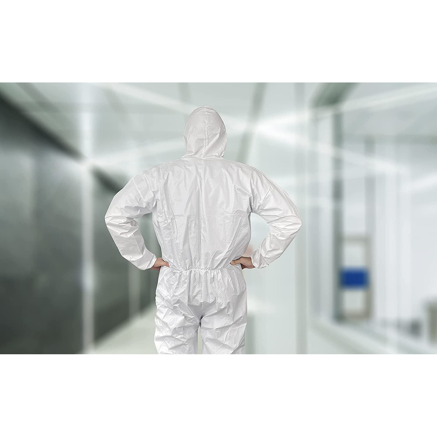 Disposable SF coveralls Pack of 5 White Body Protective Suits of Laminated Polypropylene 60 gsm X-Large PPE Workwear with Microporous Film Hood Boots Zipper Elastic Wrists for Painting(D0102HI78DA)