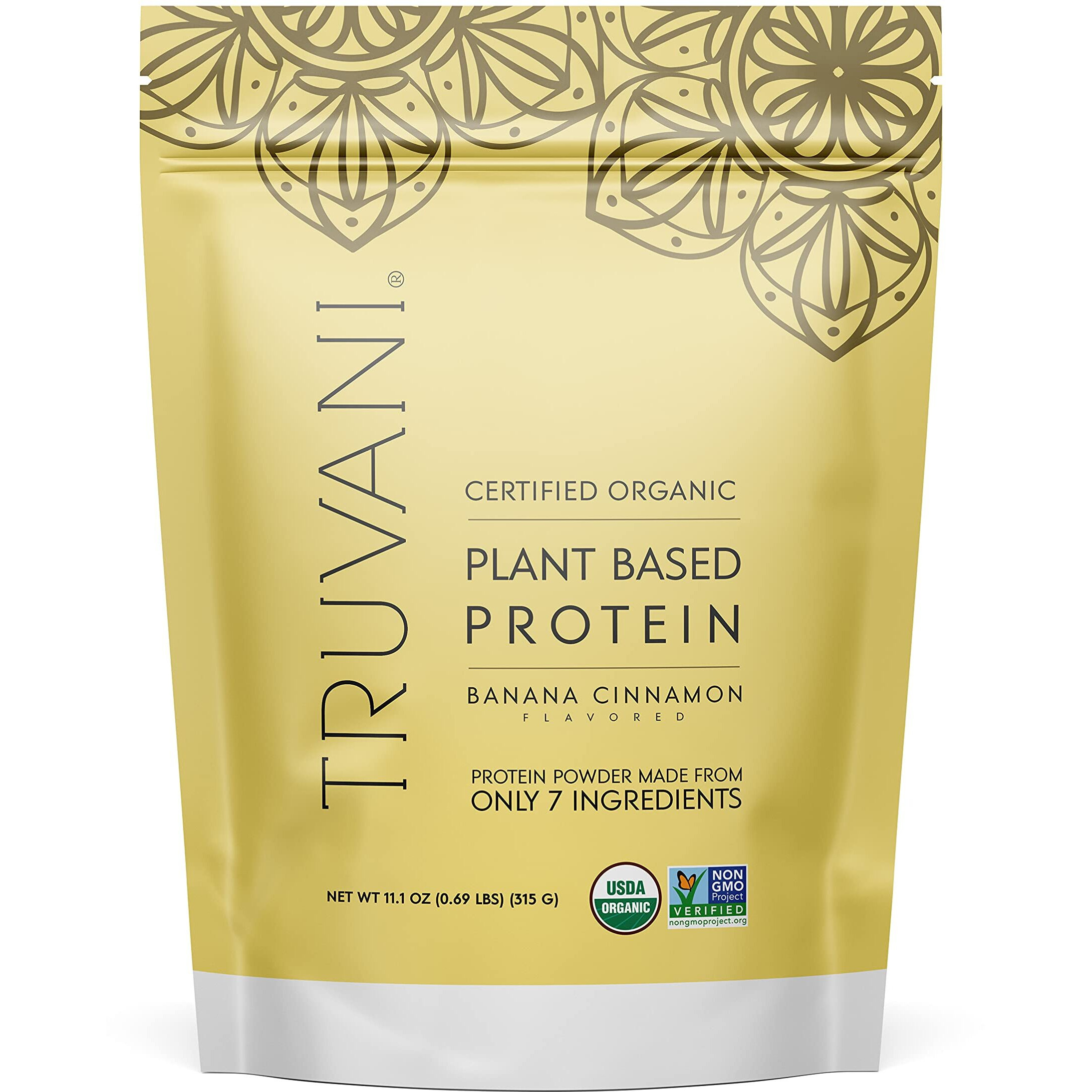 Truvani Organic Vegan Protein Powder Banana Cinnamon - 20g of Plant Based Protein, Organic Protein Powder, Pea Protein for Women and Men, Vegan, Non GMO, Gluten Free, Dairy Free (10 Servings)