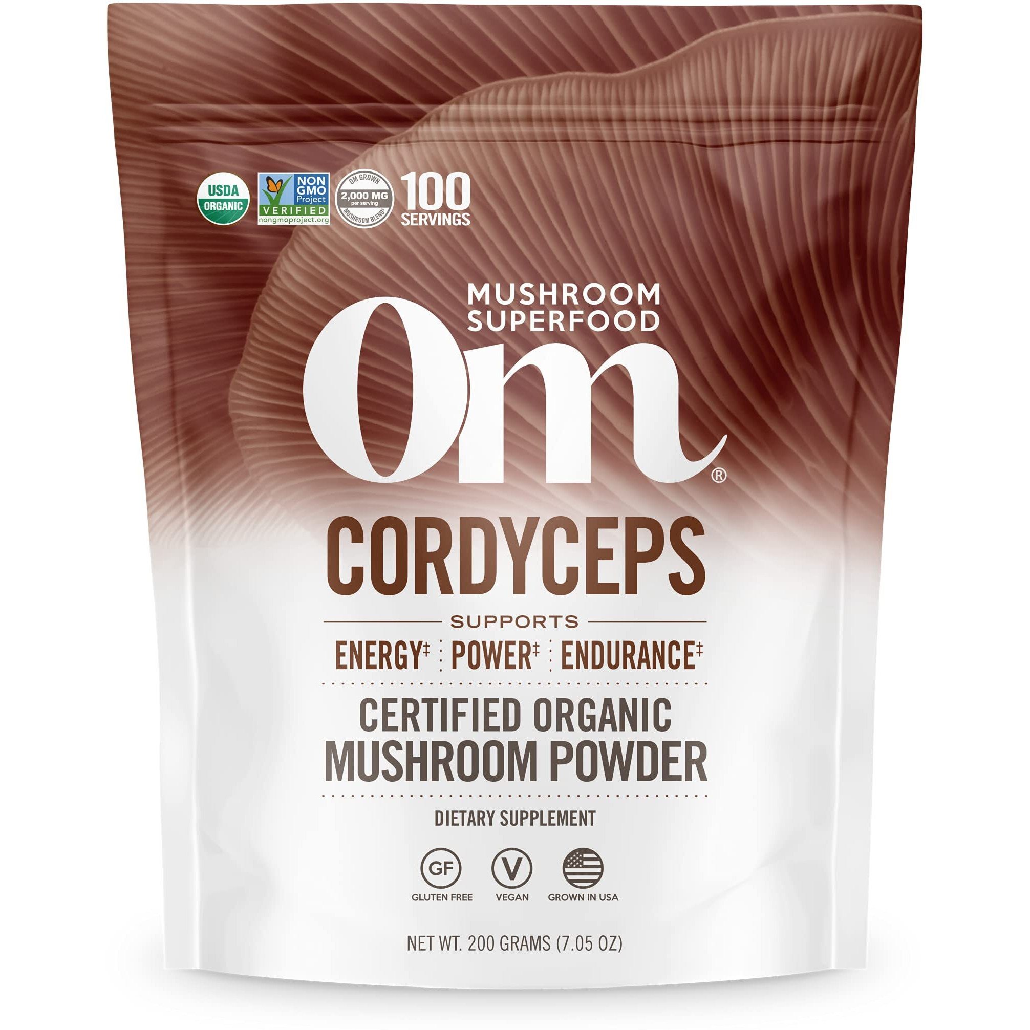 Om Mushroom Superfood Cordyceps Organic Mushroom Powder, 7.05 Ounce Pouch, 100 Servings, Energy, Power, Stamina and Endurance Support, Superfood Supplement for Sports Performance