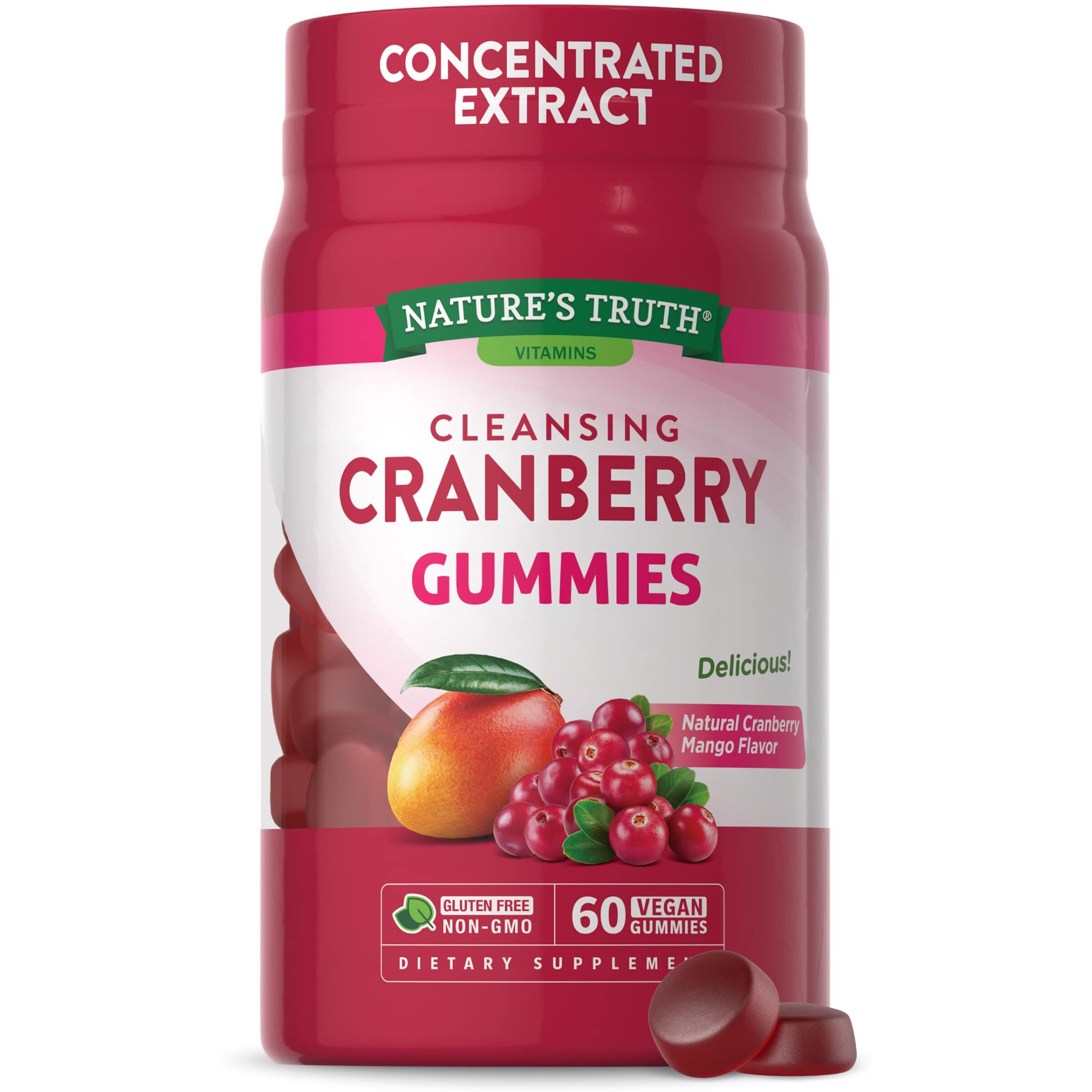 Nature's Truth Cranberry Gummies | 60 Count | Vegan, Non-GMO & Gluten Free Supplement | Supports Urinary Tract Health | Cranberry Mango Flavor
