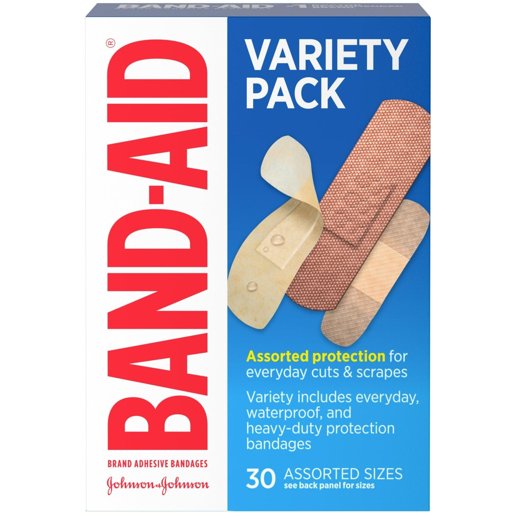 Band-Aid Brand Adhesive Bandages Variety Pack, Assorted Sizes, 30 ct