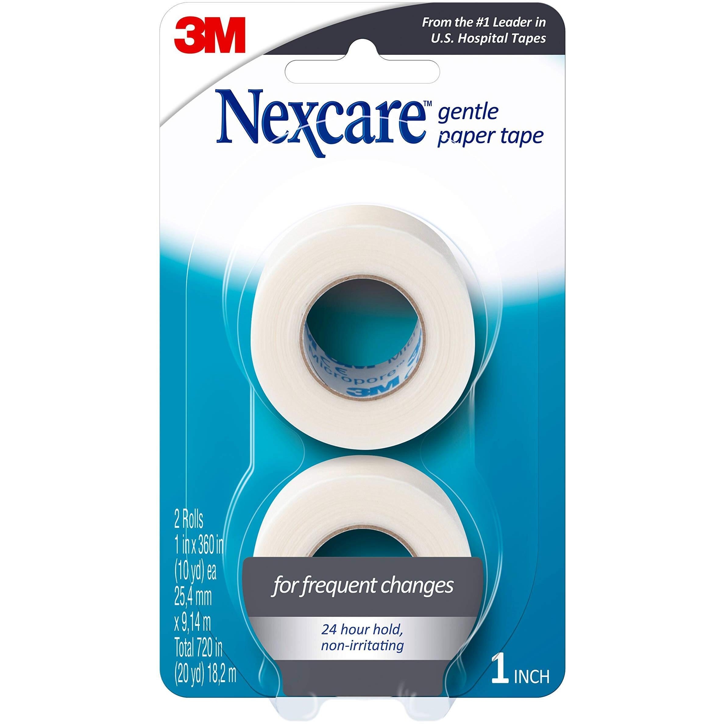Nexcare Gentle Paper Tape, Medical Paper Tape, Secures Dressings and Lifts Away Gently - 1 In x 10 Yds, 2 Rolls of Tape