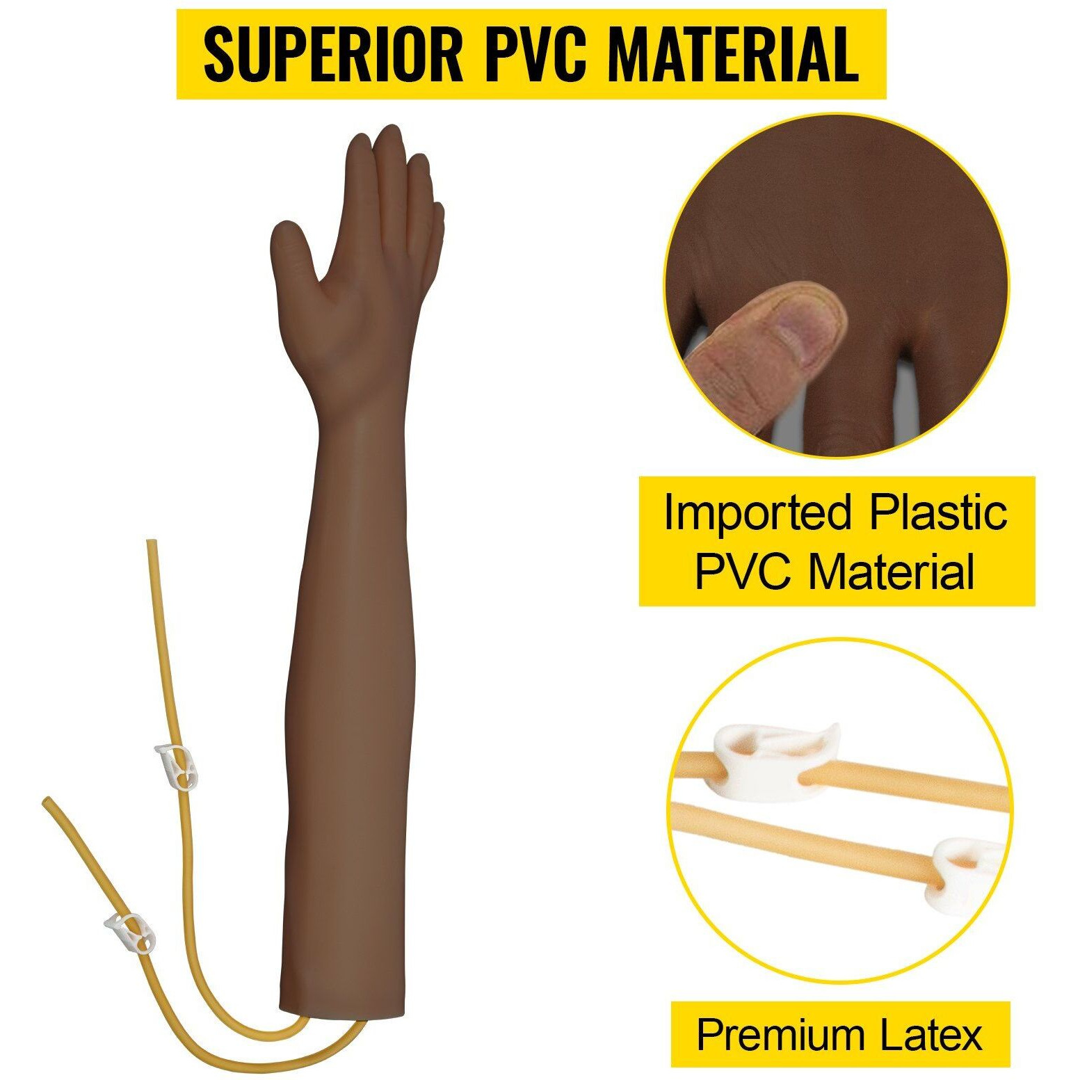 VEVOR Phlebotomy Practice Kit, Dark Skin IV Practice Kit Venipuncture Learning Phlebotomy Practice Arm Kit with Infusion Stand for Nurse, Medical Students