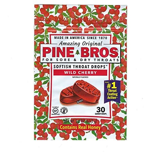 Pine Bros. Gummy Sore Throat Softish Drops 30 Count (Wild Cherry)