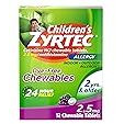 Zyrtec Children's Dye-Free Chewables for 24 Hour Allergy Relief, 2.5 mg Cetirizine HCl Antihistamine Tablets, Kids Allergy Medicine Relieves Sneezing & Itchy Nose & Throat, Grape, 12 ct