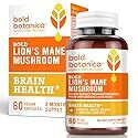 Bold Botanica Lions Mane Mushroom Capsules - 100% Fruiting Body - Concentrated Organic Lions Mane Extracts - Nootropic Brain Health - Memory, Mood, Immune Support - 60 Vegan Capsules