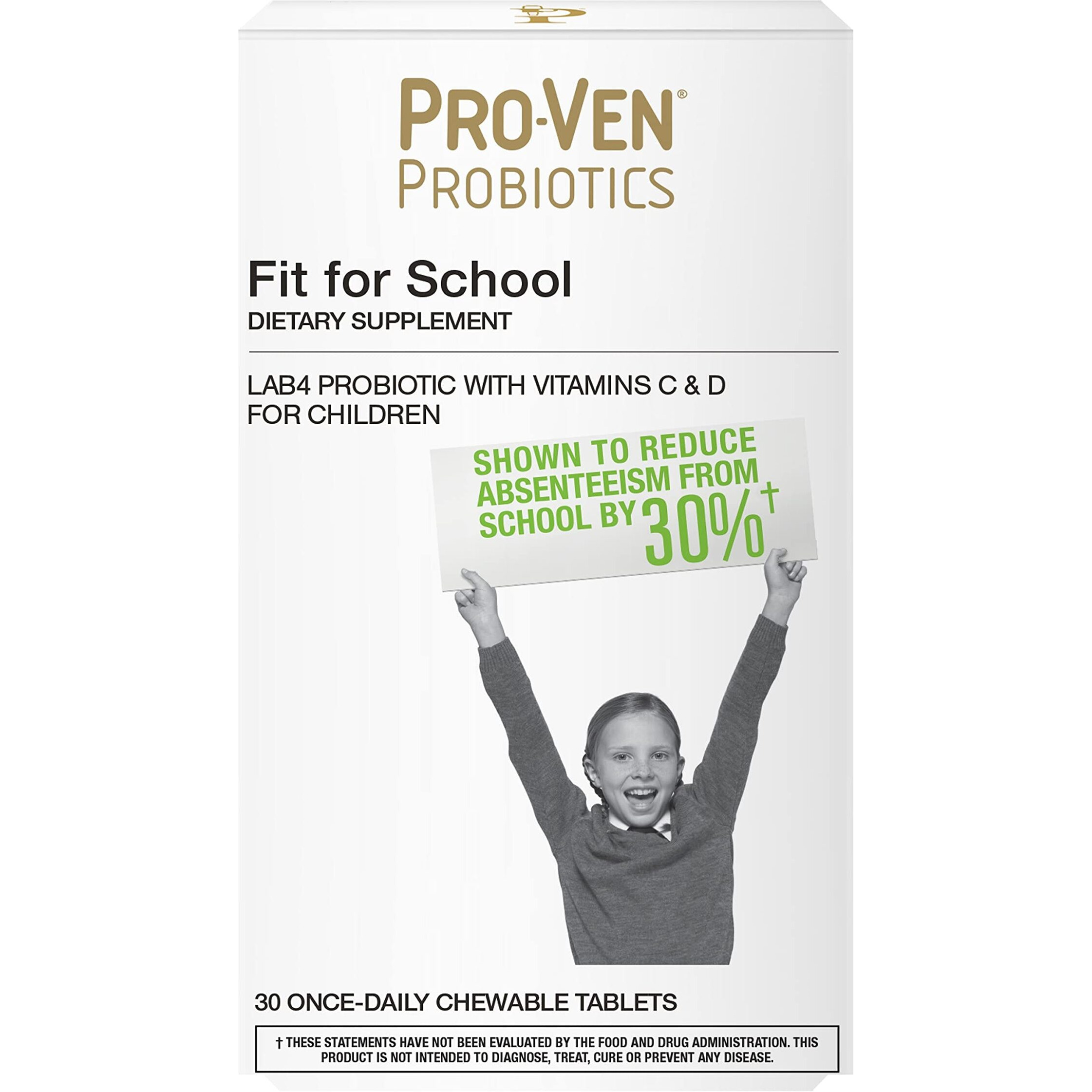 Pro-Ven Probiotics Childrens Probiotic with Vitamin C for Immune Support Digestive Support 12.5 Billion CFU Fit for School Suitable for Ages 4-16 Strawberry Chewable Tablet - 30 Capsules