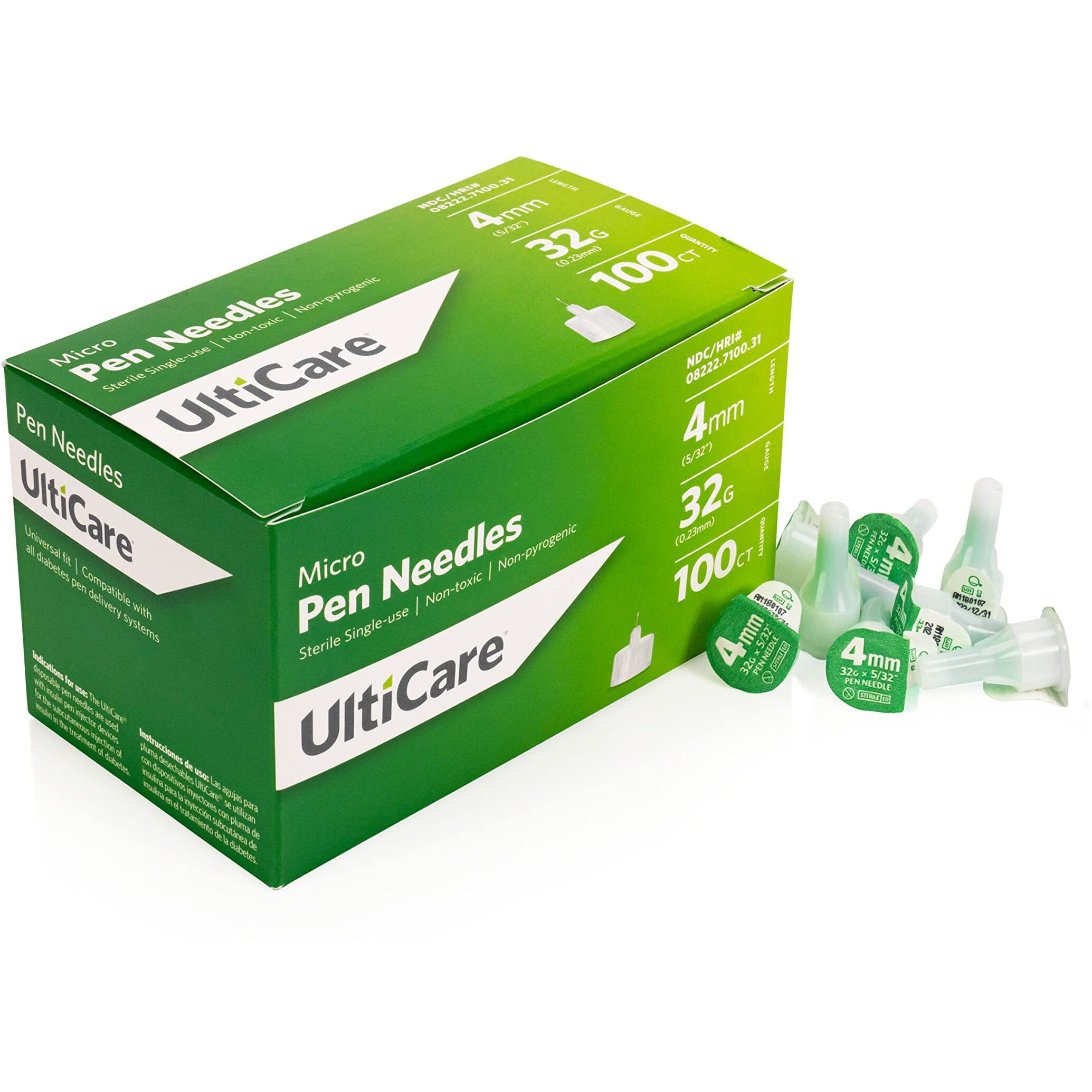 UltiCare Pen Needles 4mm (5/32) x 32G Micro, 100 Count for at-Home Insulin Injections, Compatible with Most Pen Injector Devices