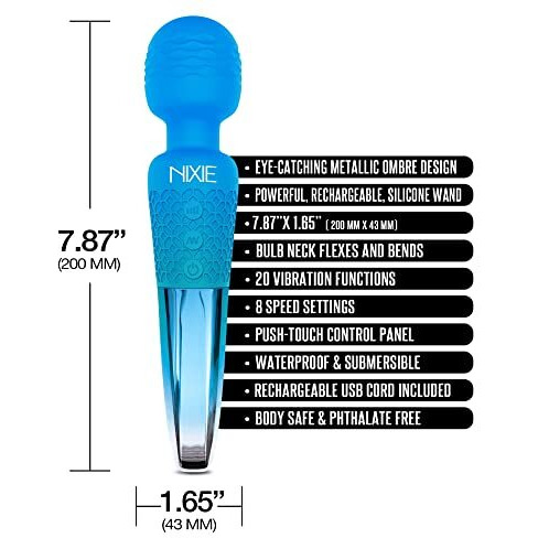 Nixie Rechargeable Wand Blue Ombre Metal
