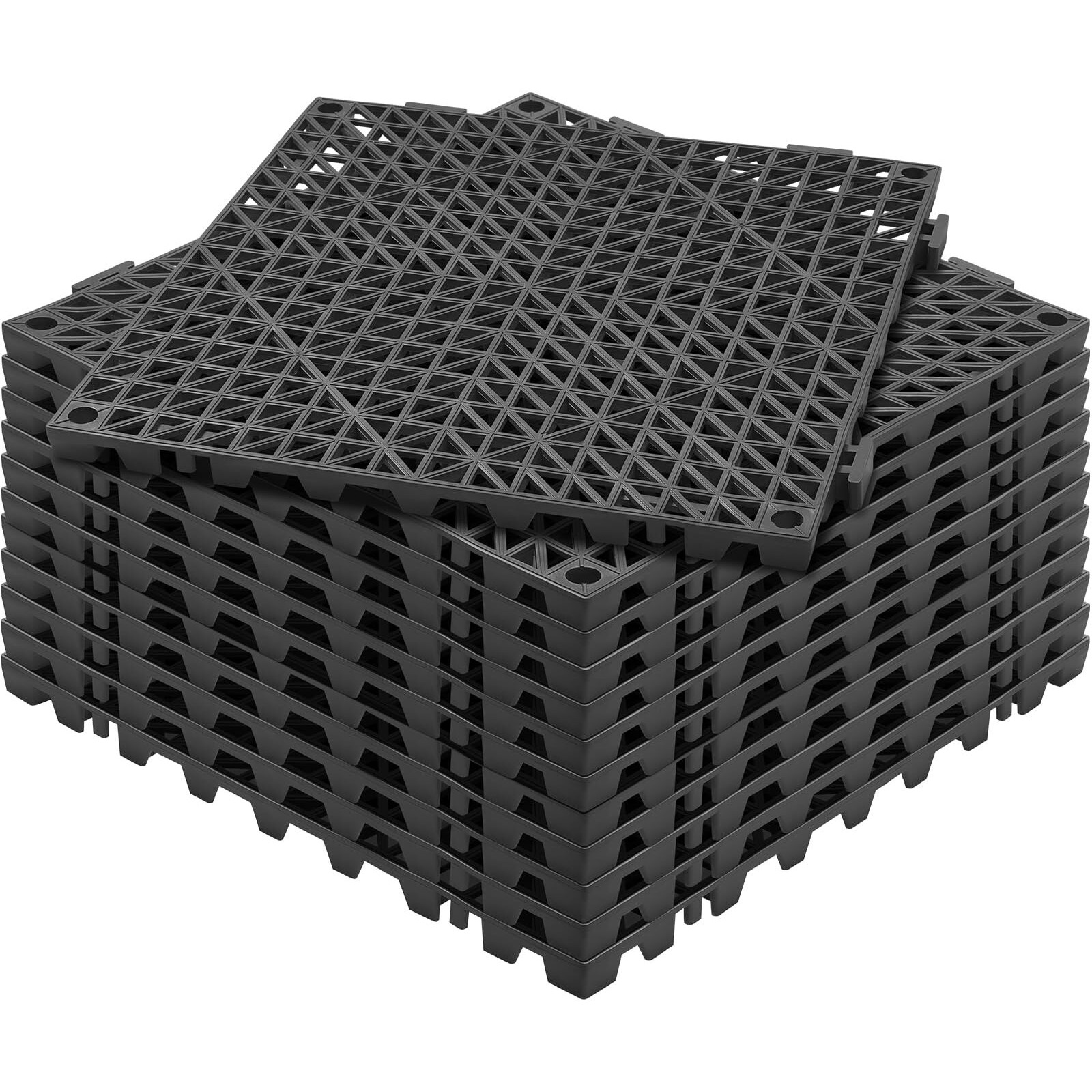 VEVOR Modular Interlocking Cushion, 12 Pack 12" x 12" Splicing Drainage Mats, Soft PVC Interlocking Drainage Floor Tiles, Non-Slip Drainage Holes for Restroom, Bathroom, Kitchen, Pool, Wet Areas, Blac