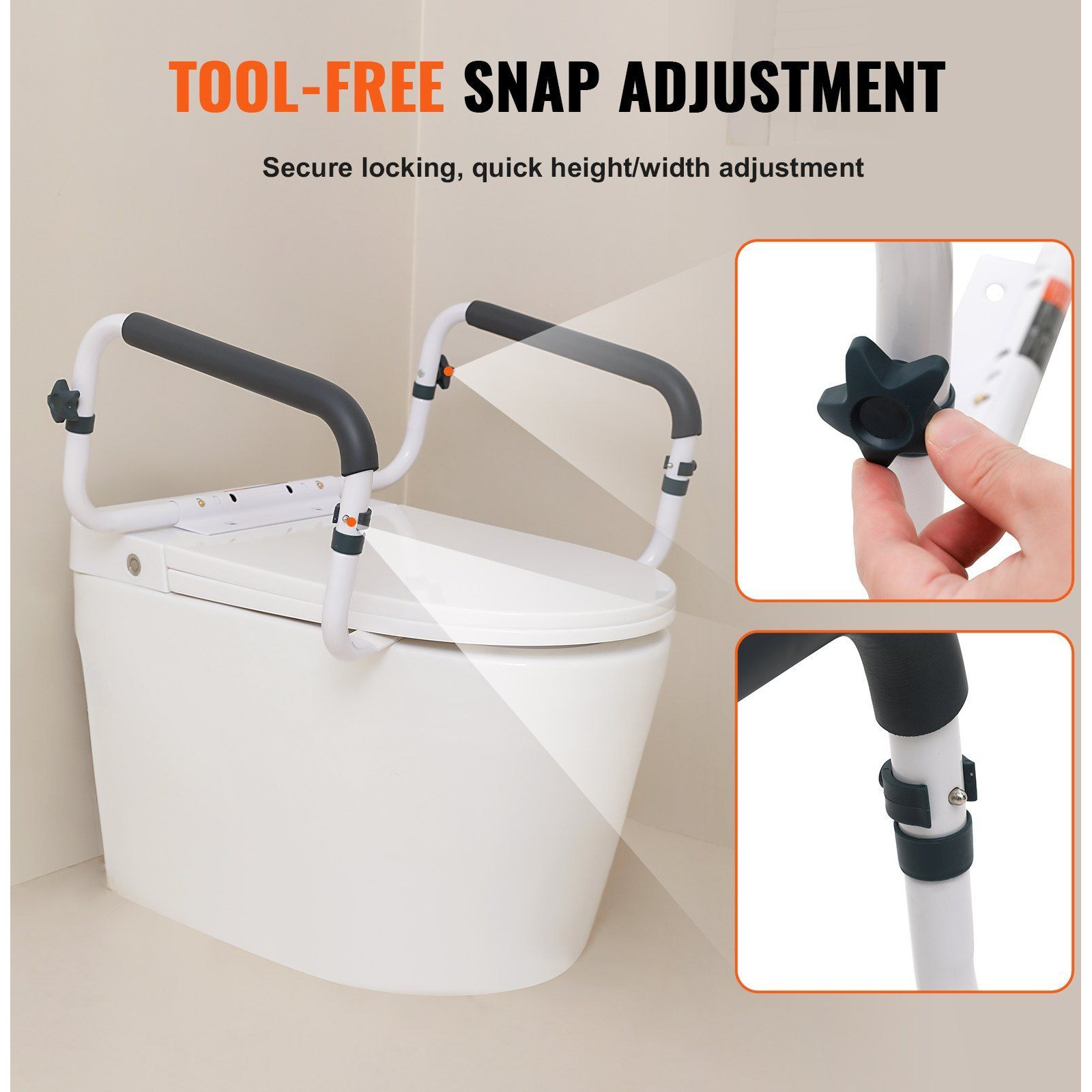 VEVOR Toilet Safety Rail, 300LBS Capacity Toilet Seat Frame, Adjustable Width Fit Most Toilets, Easy Installation, Toilet Handles Grab Bars with Padded Armrests for Handicap, Disabled, Seniors