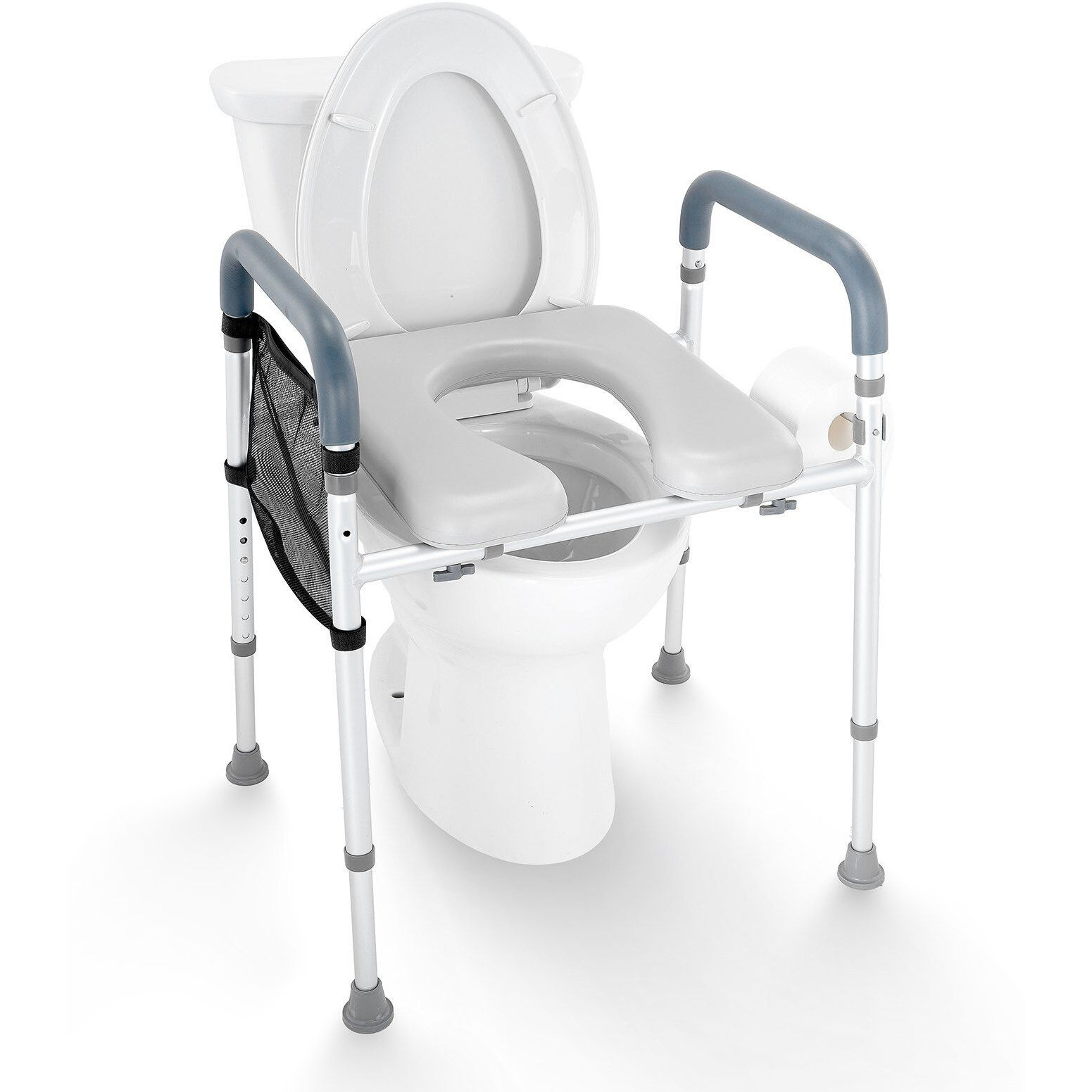 VEVOR Raised Toilet Seat, 7-Position Height Adjustment 19.3" - 25.2", 350lbs Weight Capacity, with Comfort Padded Aluminum Frame, Universal Toilet Seat Riser, for Elderly, Handicap, Pregnant, Medical