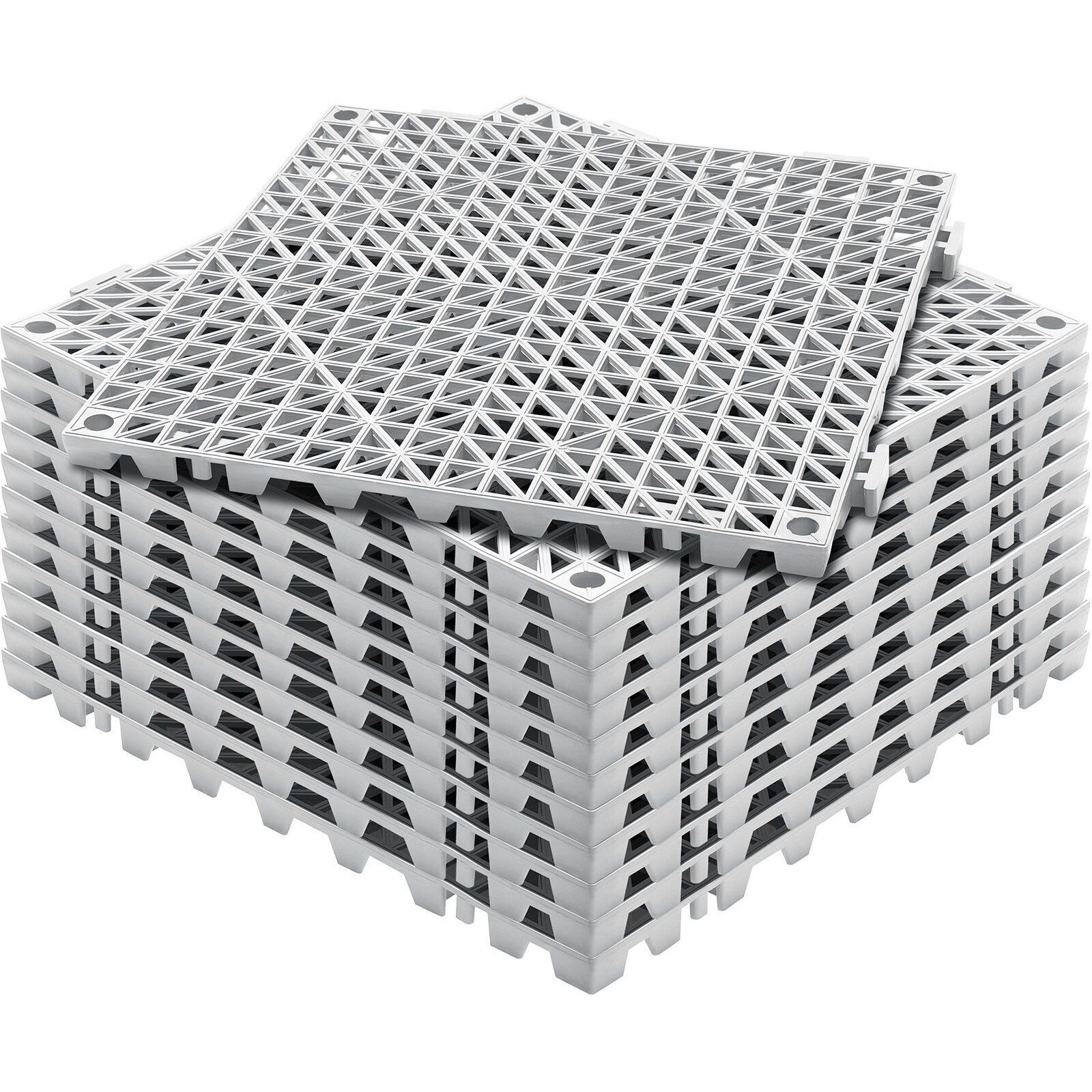 VEVOR Modular Interlocking Cushion, 12 Pack 12" x 12" Splicing Drainage Mats, Soft PVC Interlocking Drainage Floor Tiles, Non-Slip Drainage Holes for Restroom, Bathroom, Kitchen, Pool, Wet Areas, Gray