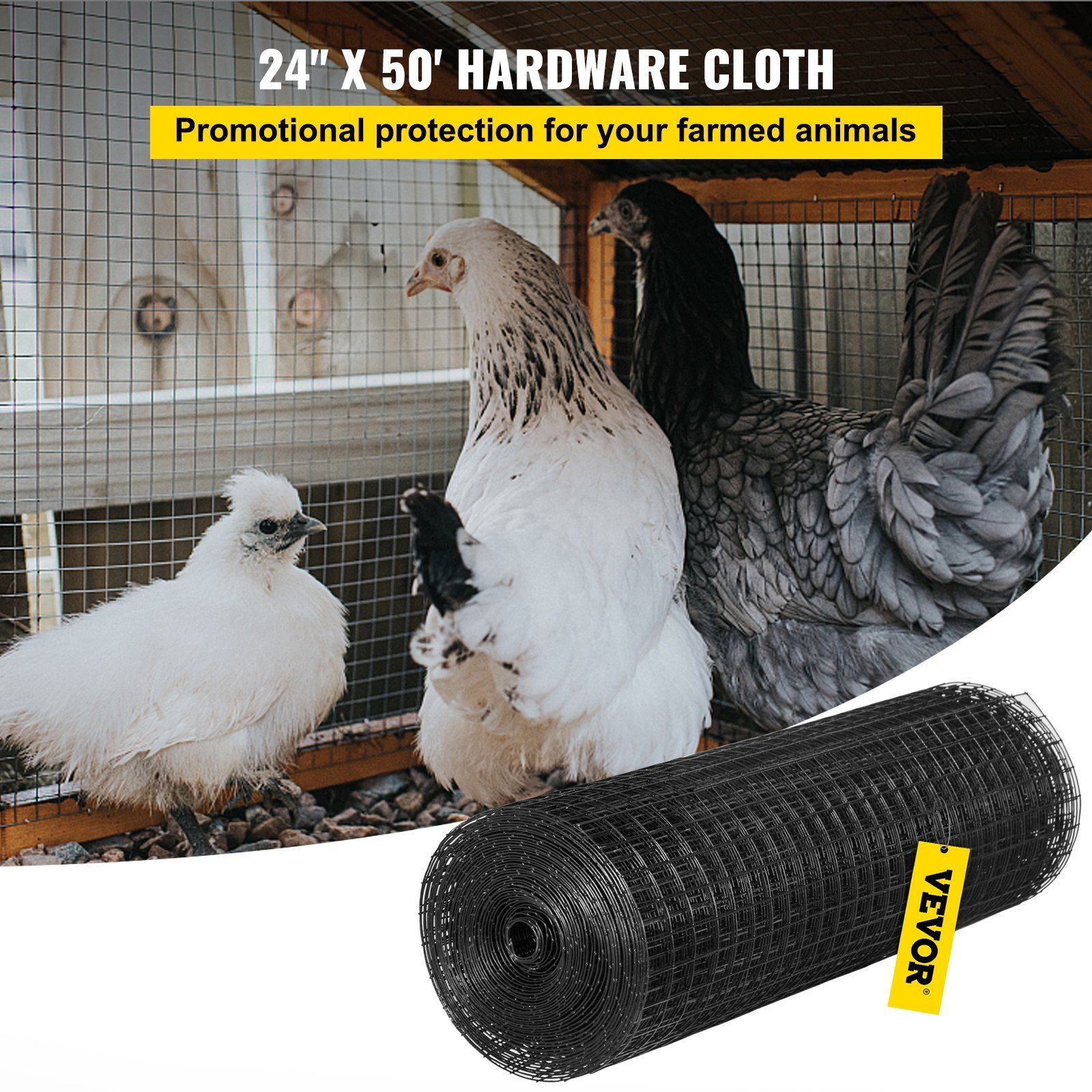 VEVOR Welded Wire Fence Vinyl Coated Chicken Rabbit Mesh 1&quotx1" 16 Gauge 24&quotx50'
