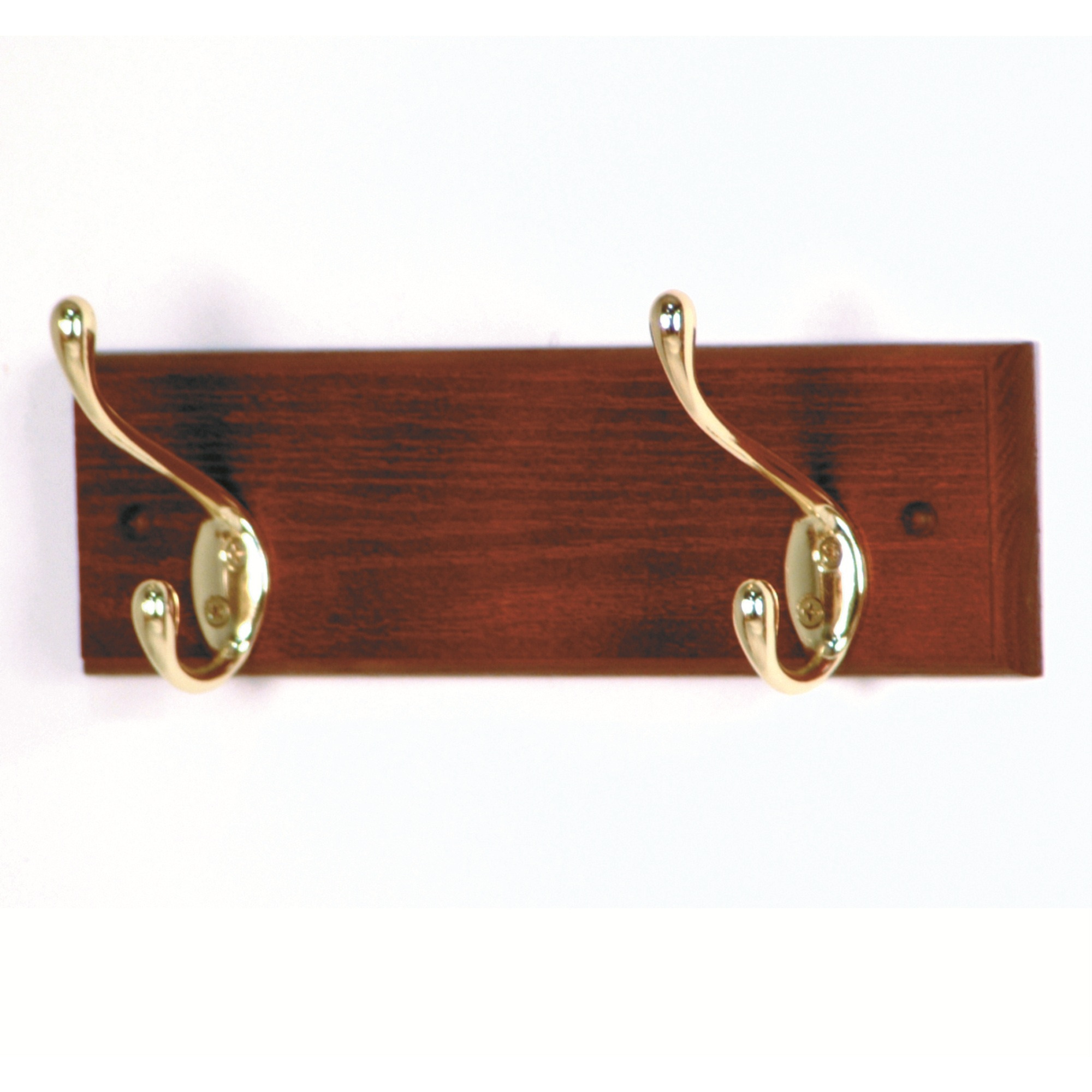 Wooden Mallet 2 Hook Coat Rack, Brass Hooks, Mahogany