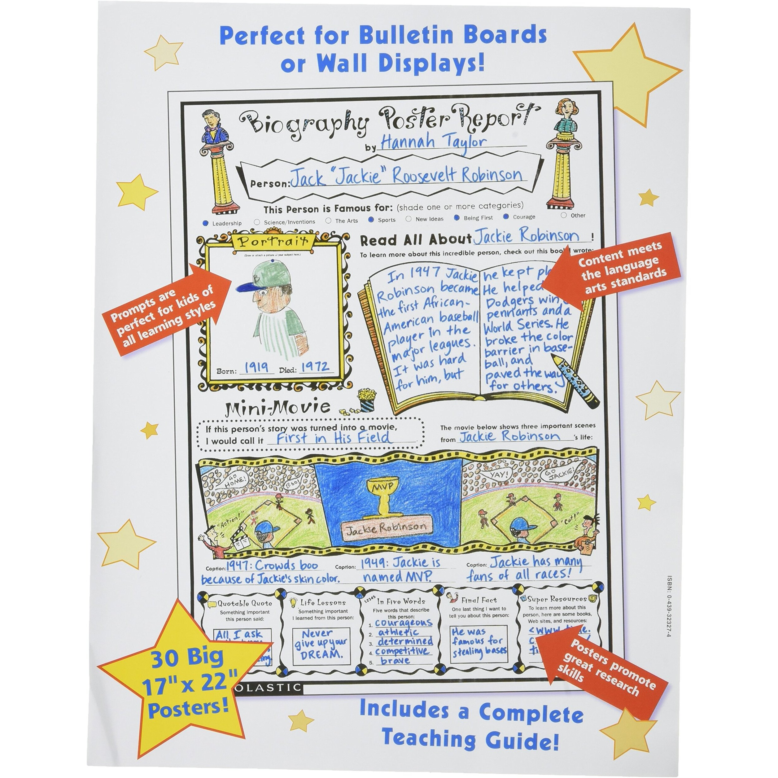 Scholastic Biography Report Poster Sets, 17 x 22 Inches, Set of 30