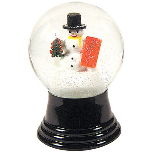 Perzy Snowglobe, Medium Snowman with gift - 5&quotH x 3&quotW x 3&quotD