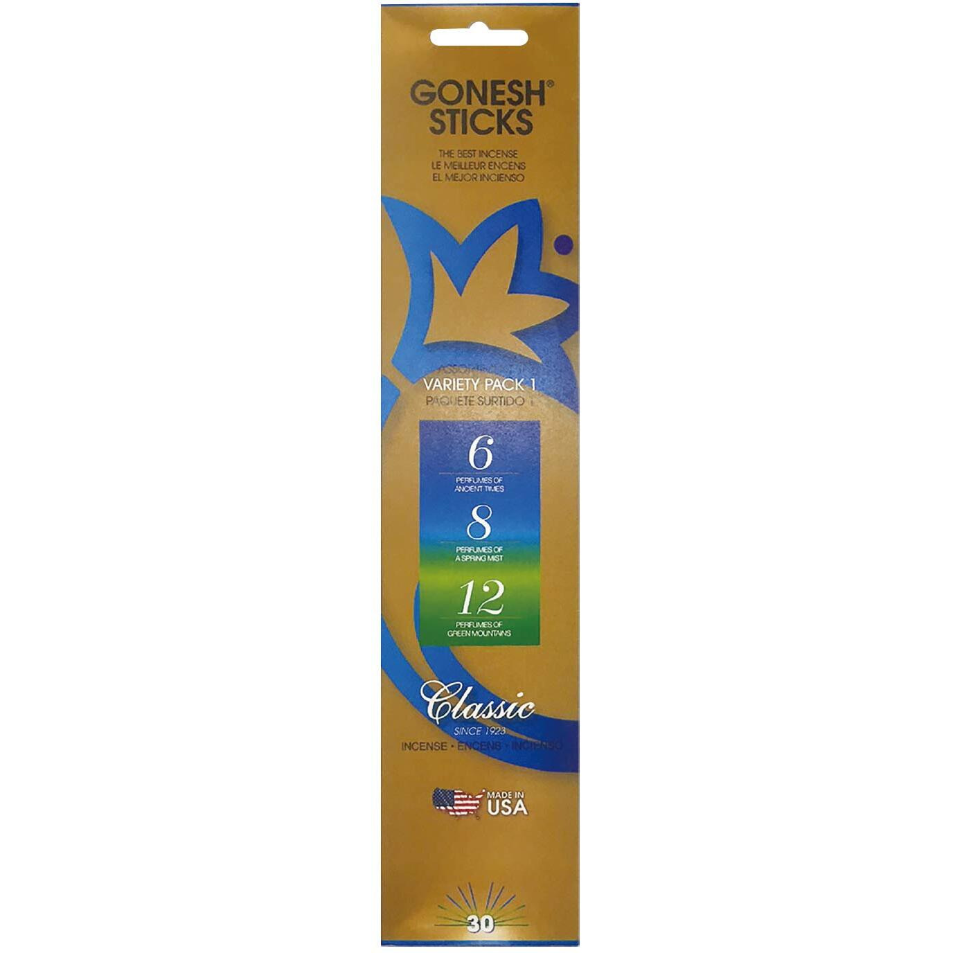 Gonesh Incense Sticks Classic Variety 1 (6,8,12), 30 Piece