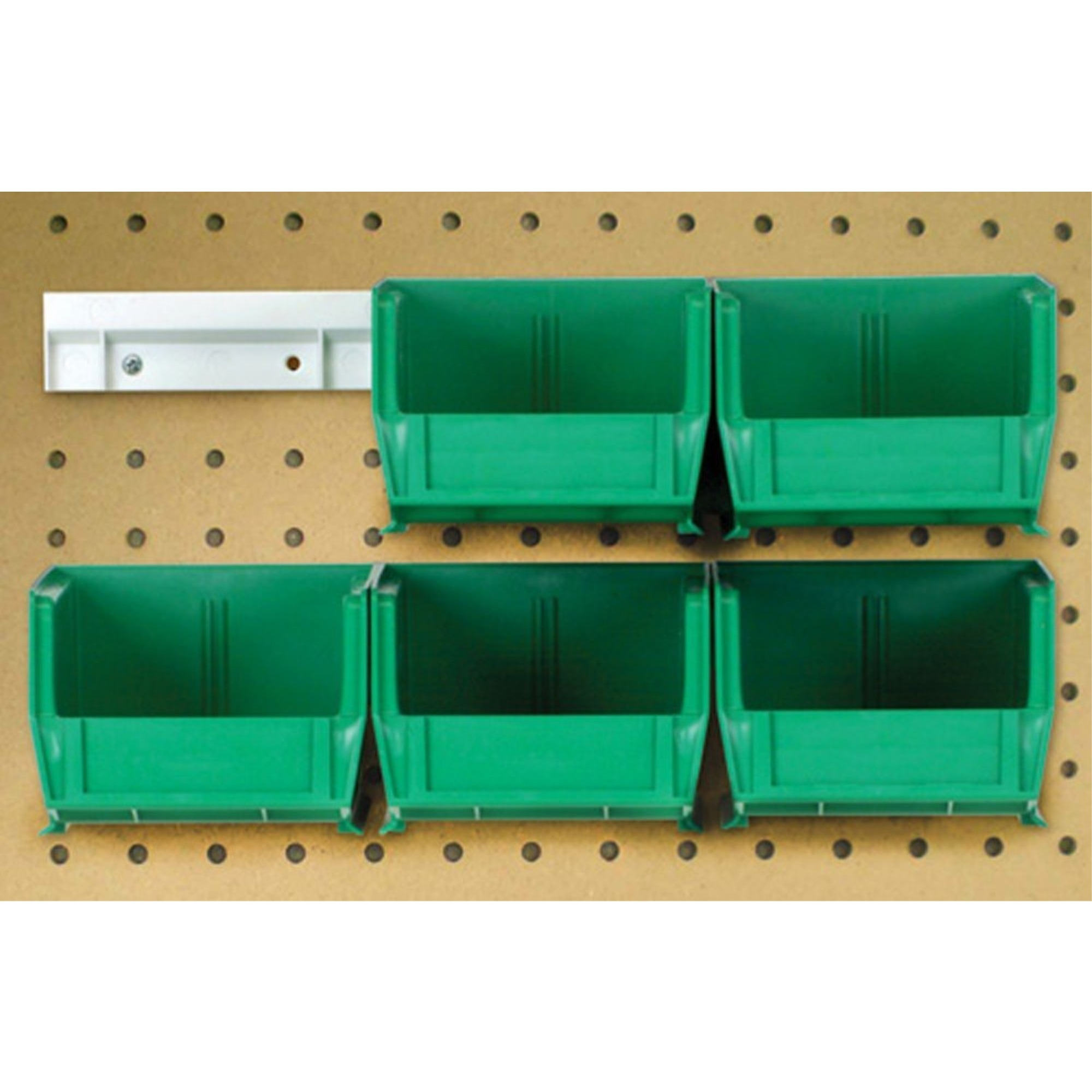 Hang-n-Stack Bin,  package, includes (4) 10-7/8L x 5-1/2W x 5H (QUS230) green bin and (2) bin rails