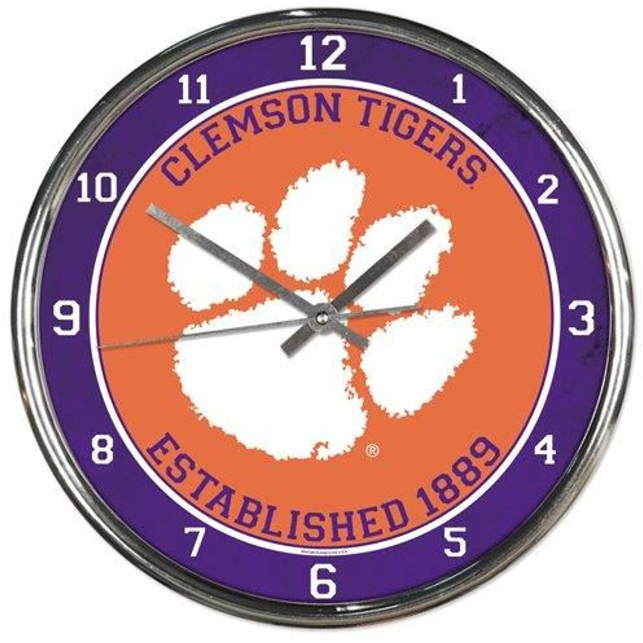 Clemson Tigers Clock Round Wall Style Chrome