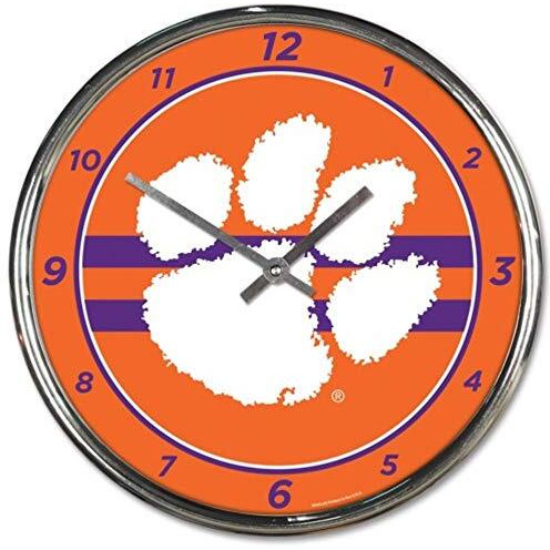 Clemson Tigers Clock Round Wall Style Chrome