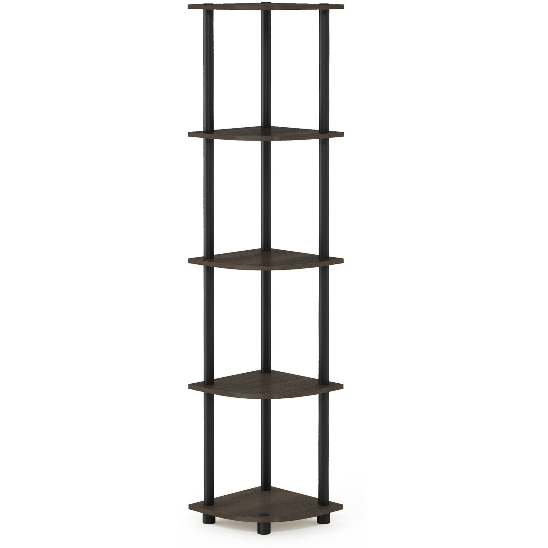 Furinno 99811DB-WG/BK Turn-N-Tube 5 Tier Corner Display Rack Multipurpose Shelving Unit, Dark Brown Grain/Black