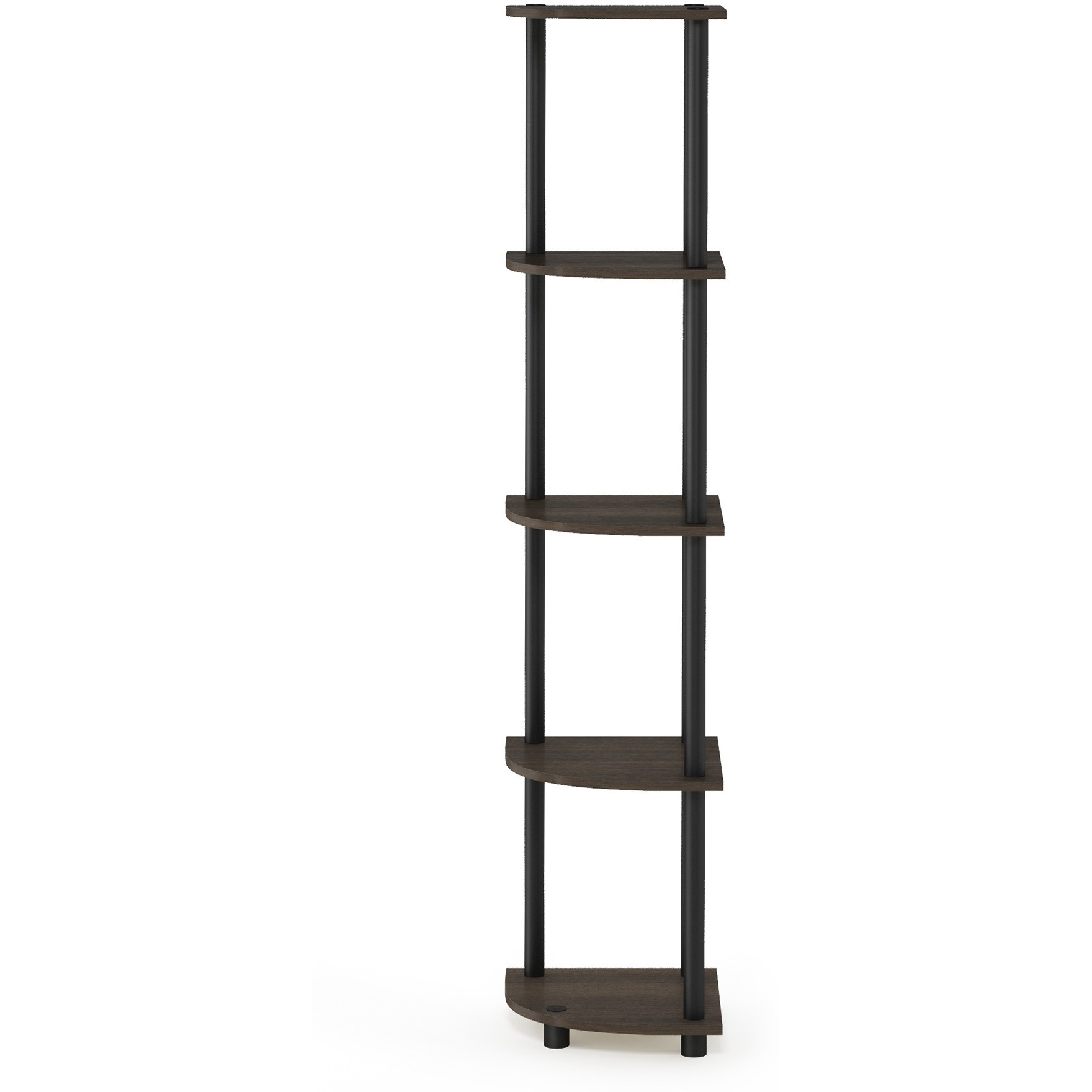 Furinno 99811DB-WG/BK Turn-N-Tube 5 Tier Corner Display Rack Multipurpose Shelving Unit, Dark Brown Grain/Black