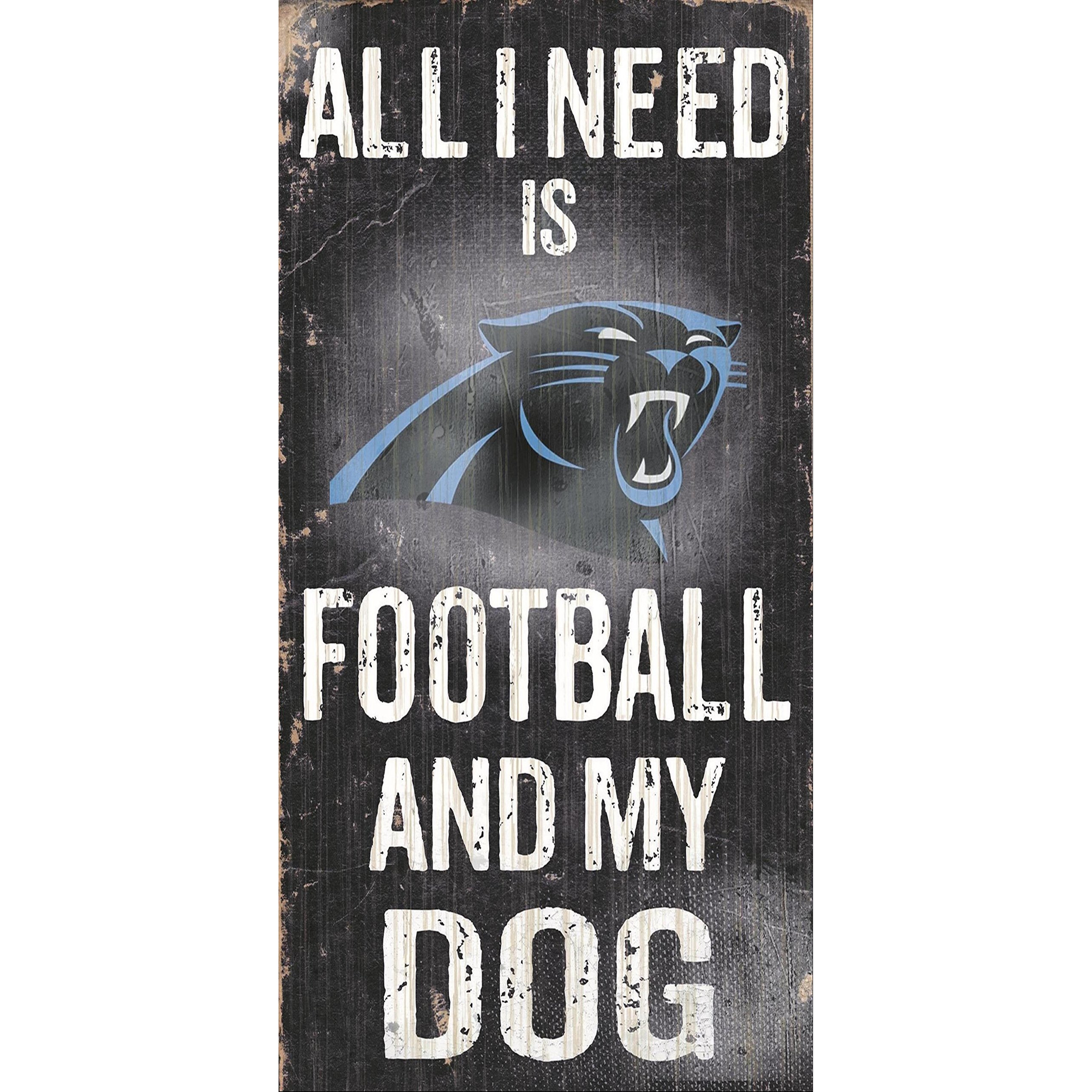 Carolina Panthers Wood Sign - Football and Dog 6&quotx12"